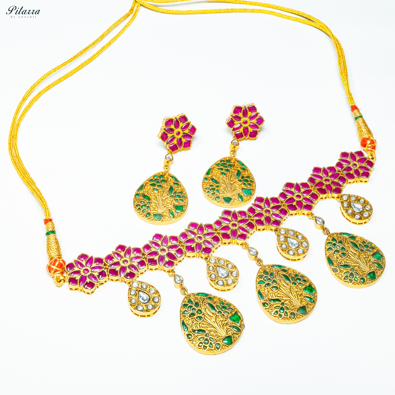 Golden Green Victorian Polki Choker Set