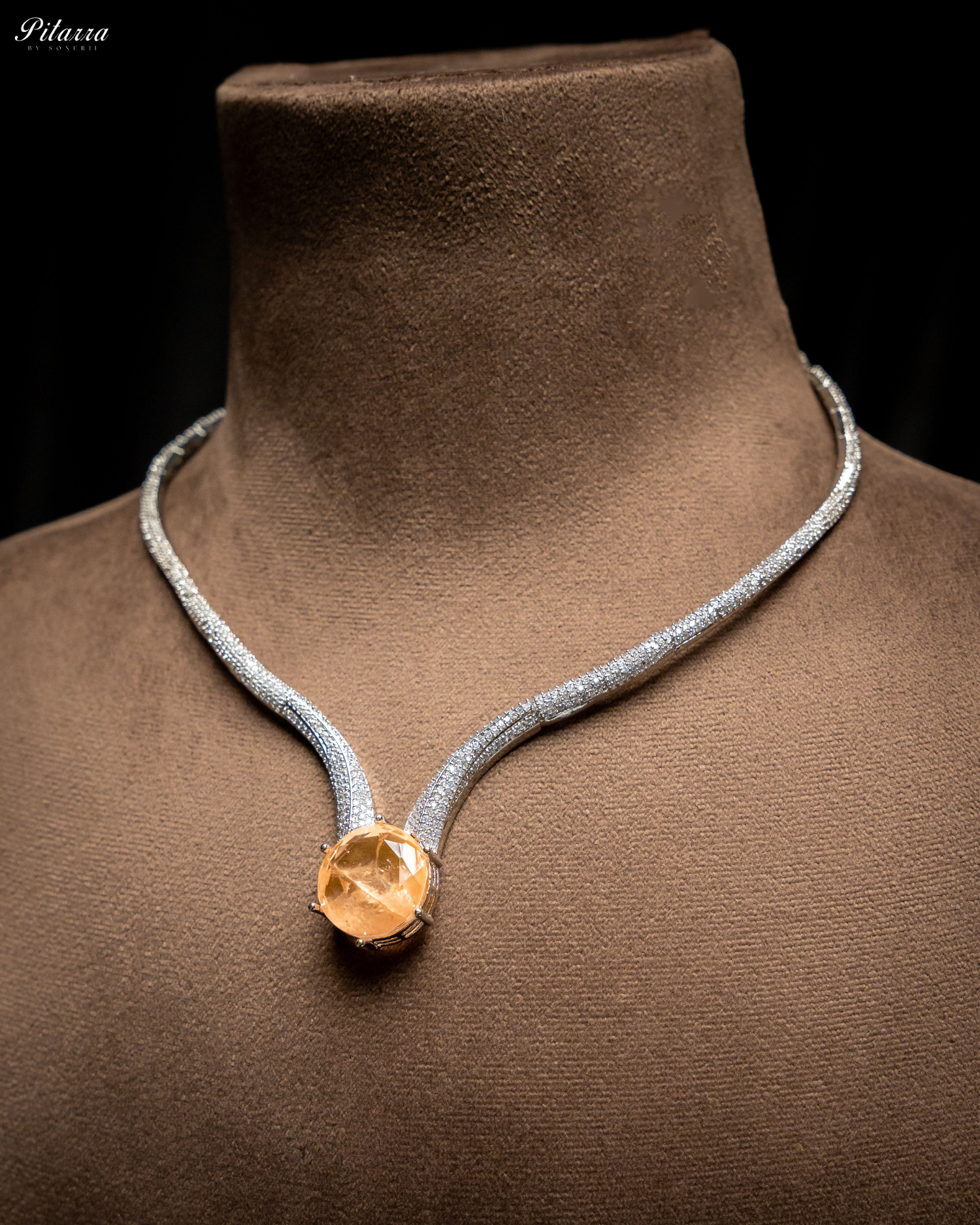 Golden Drop Stone CZ Necklace Set_Side Angle