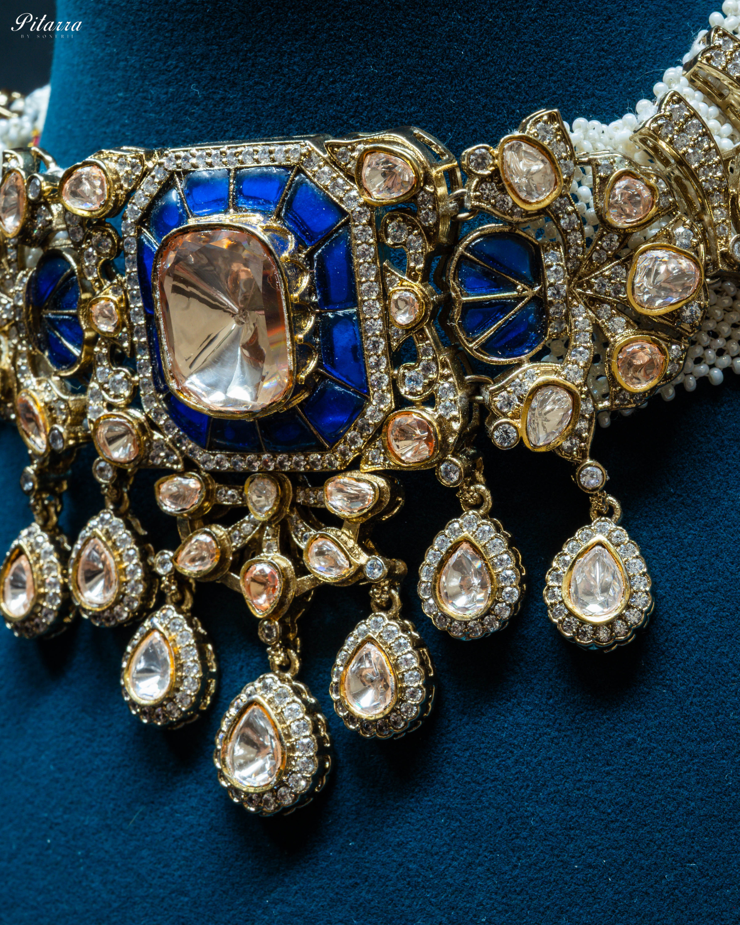 Golden Finish Blue Stone Kundan Choker Set_Zoom Angle