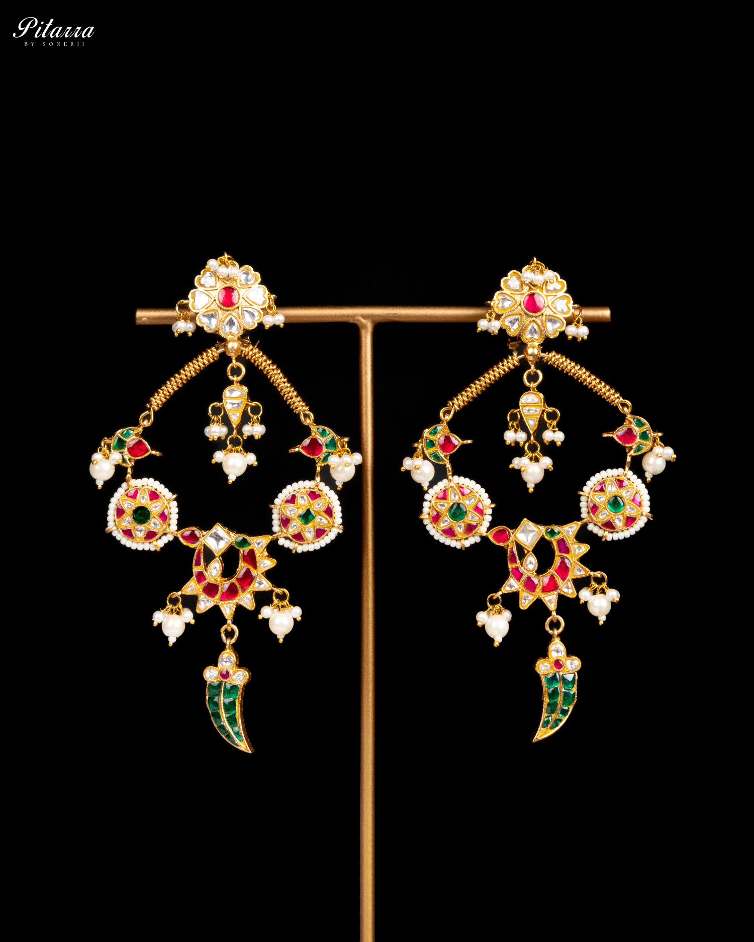 Golden Multi Color Jadau Traditional Kundan Earrings