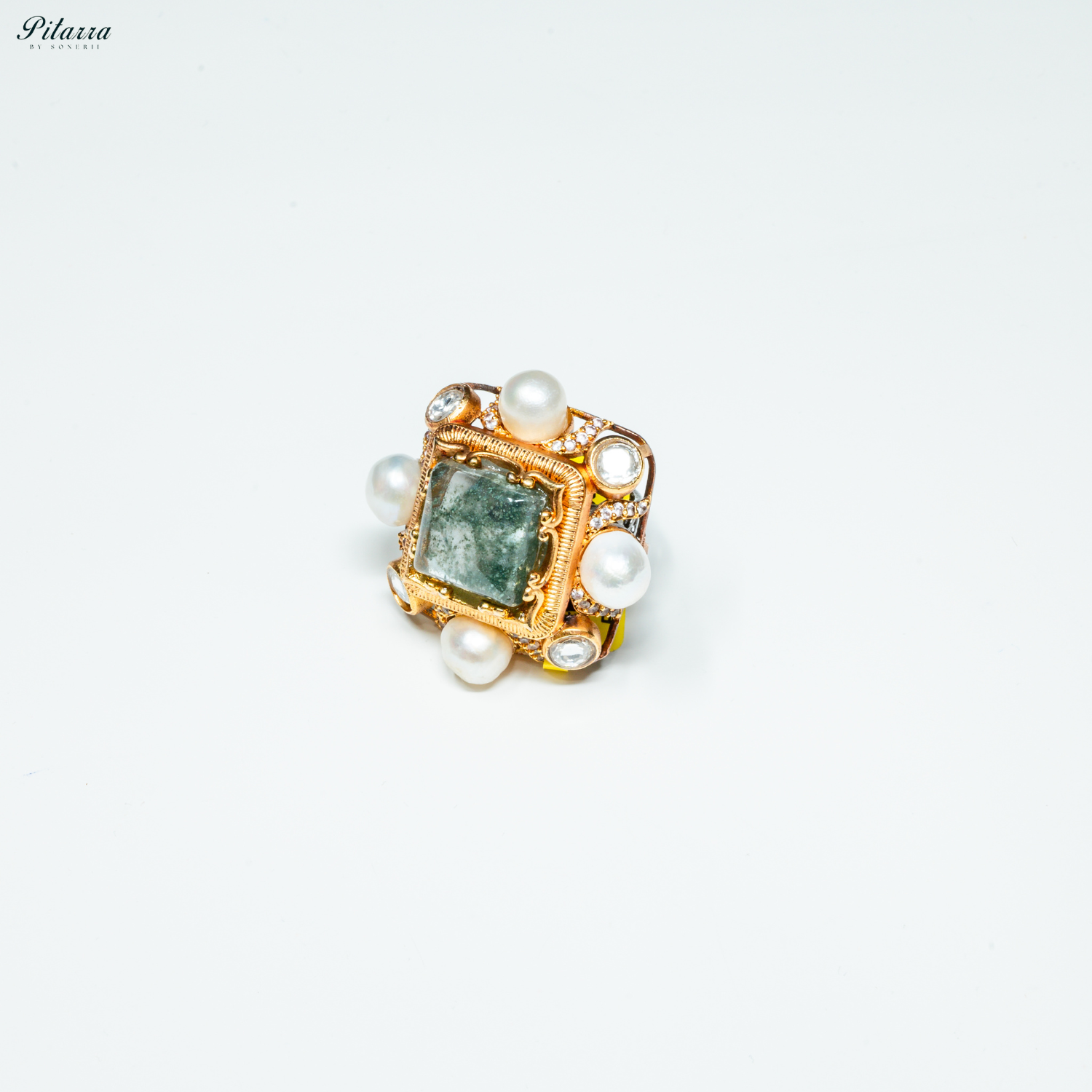 Green Crystal Pearl Maharani Ring