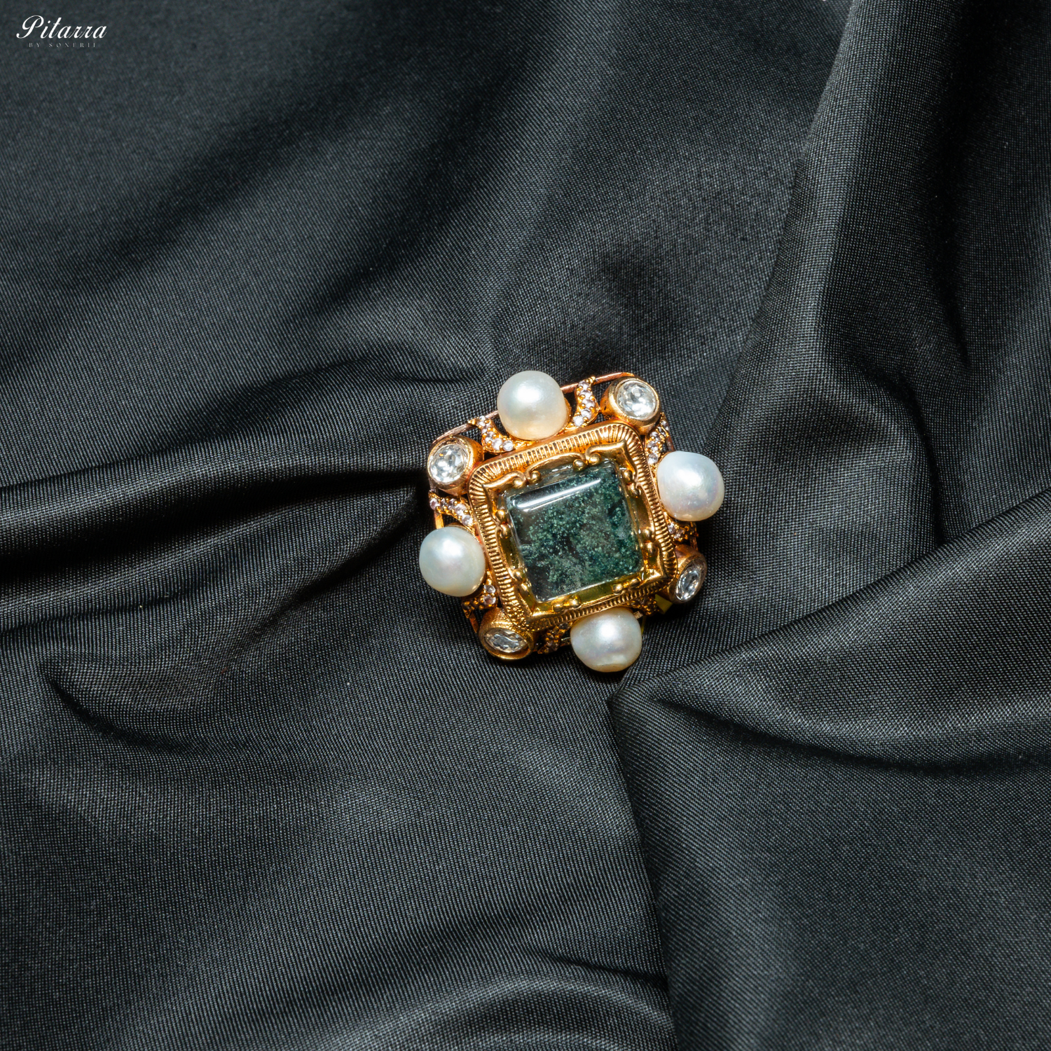 Green Crystal Pearl Maharani Ring