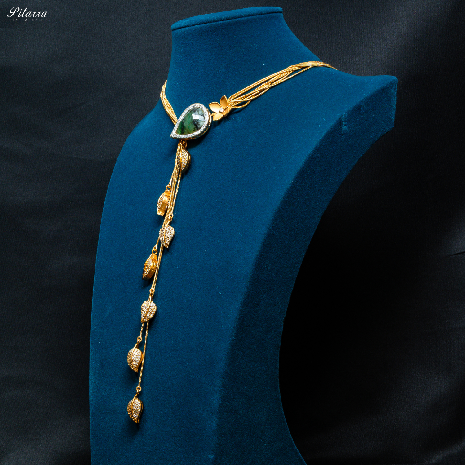 Green Drop Stone Golden Statement Necklace Set