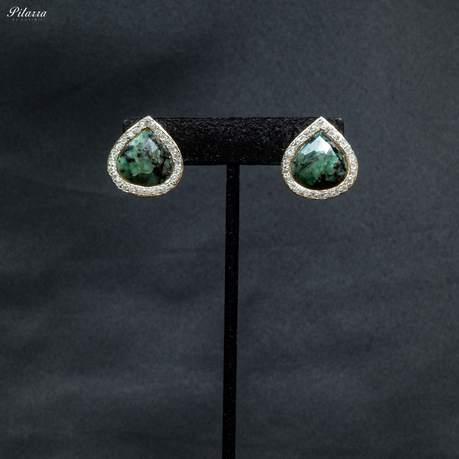 Green Drop Stone Golden Statement Necklace Set