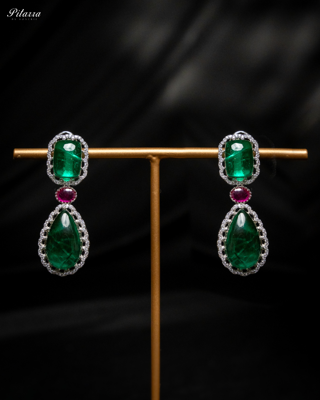 Green Doublet Silver Polish Necklace Set