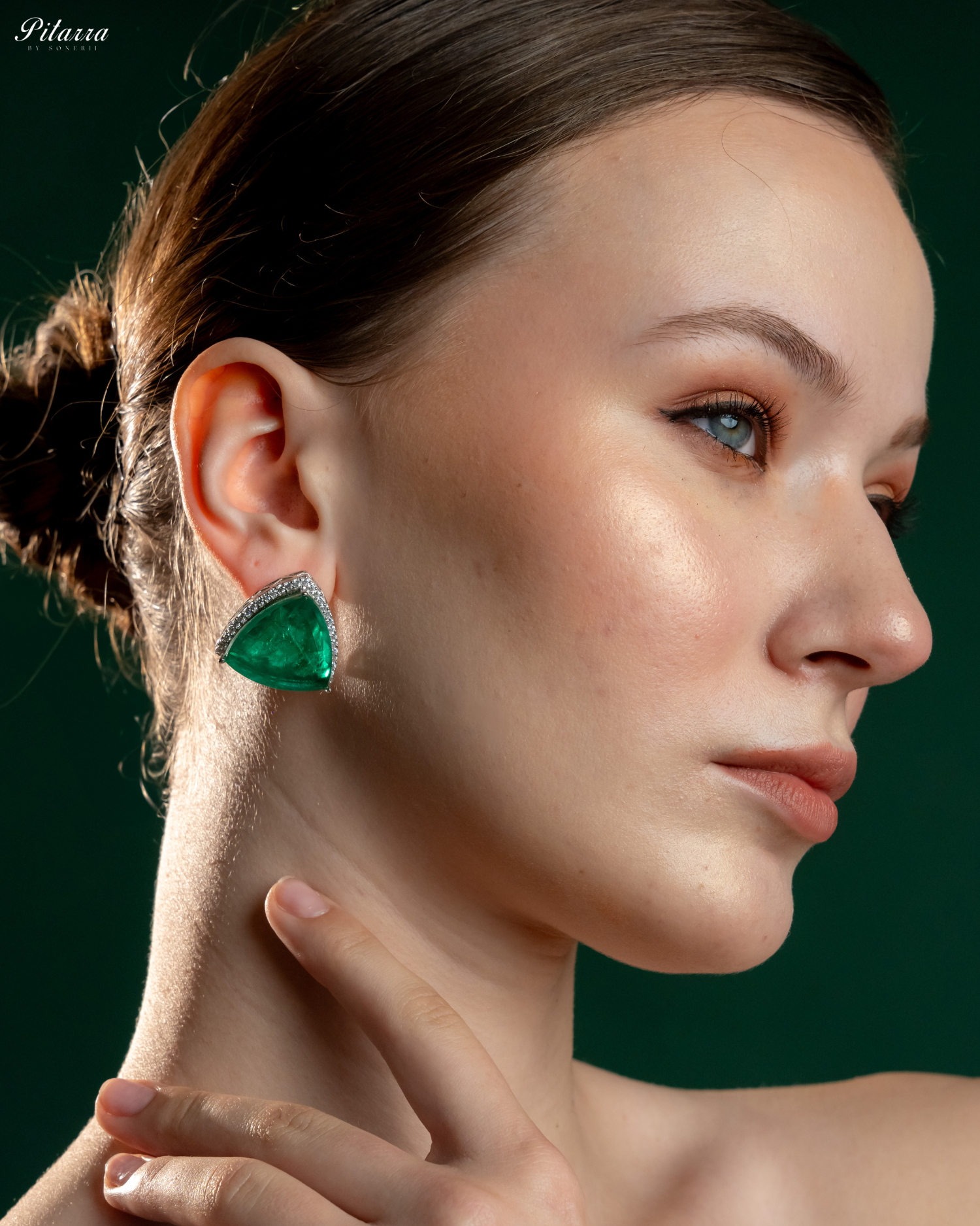 Green Colored Stone CZ Earrings_Side Angle