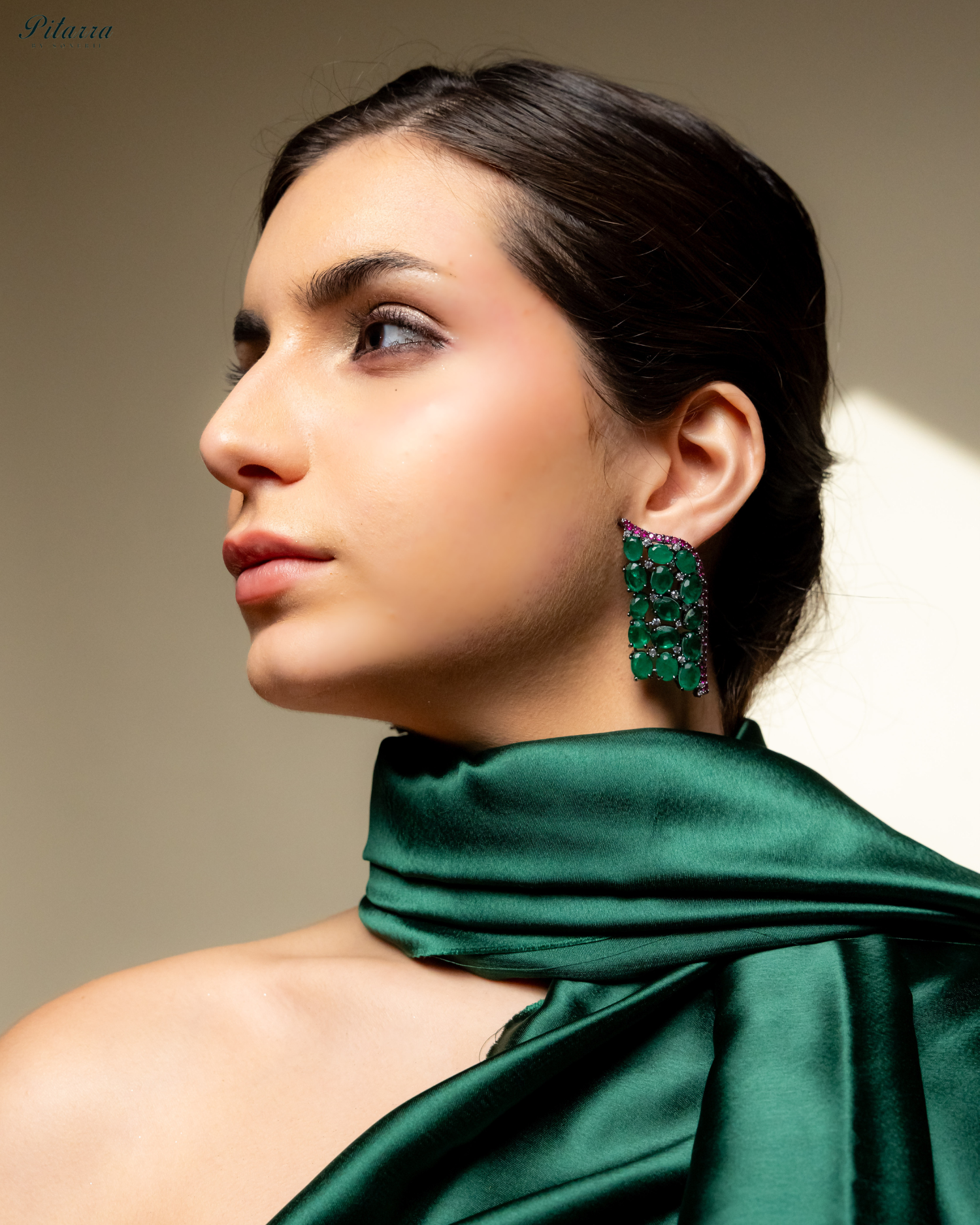Green Crystal CZ Stud Earrings_Left Angle