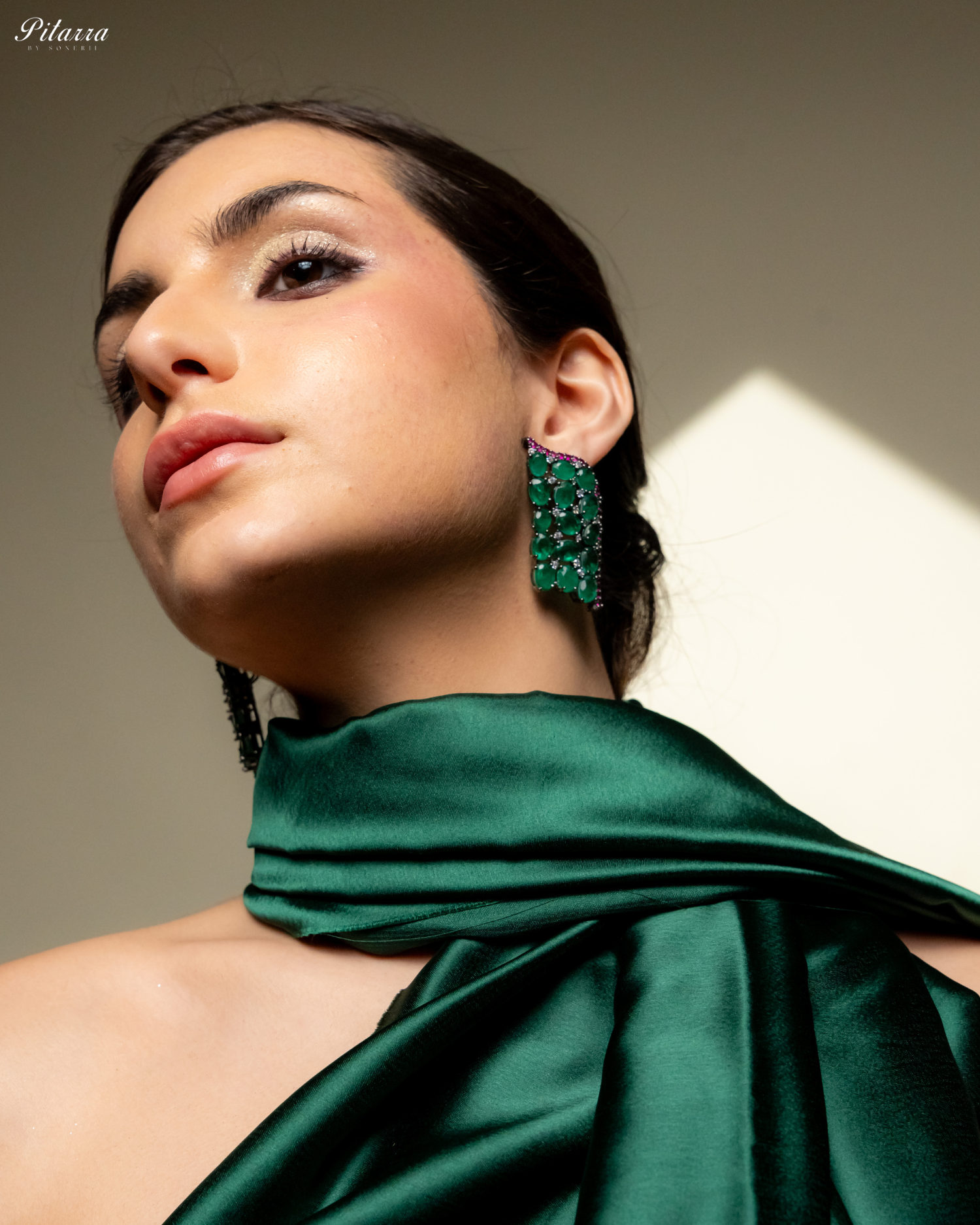Green Crystal CZ Stud Earrings_Side Angle