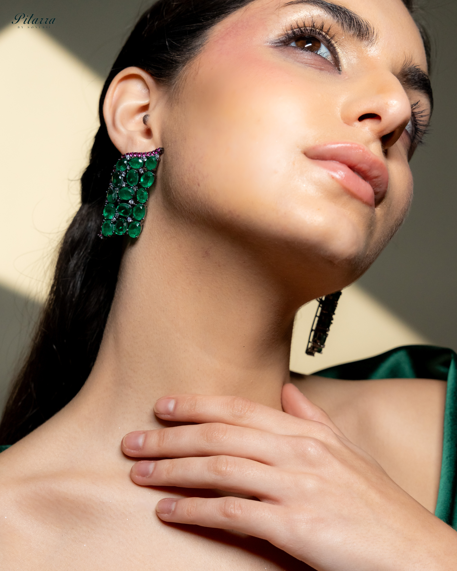 Green Crystal CZ Stud Earrings_Side Image