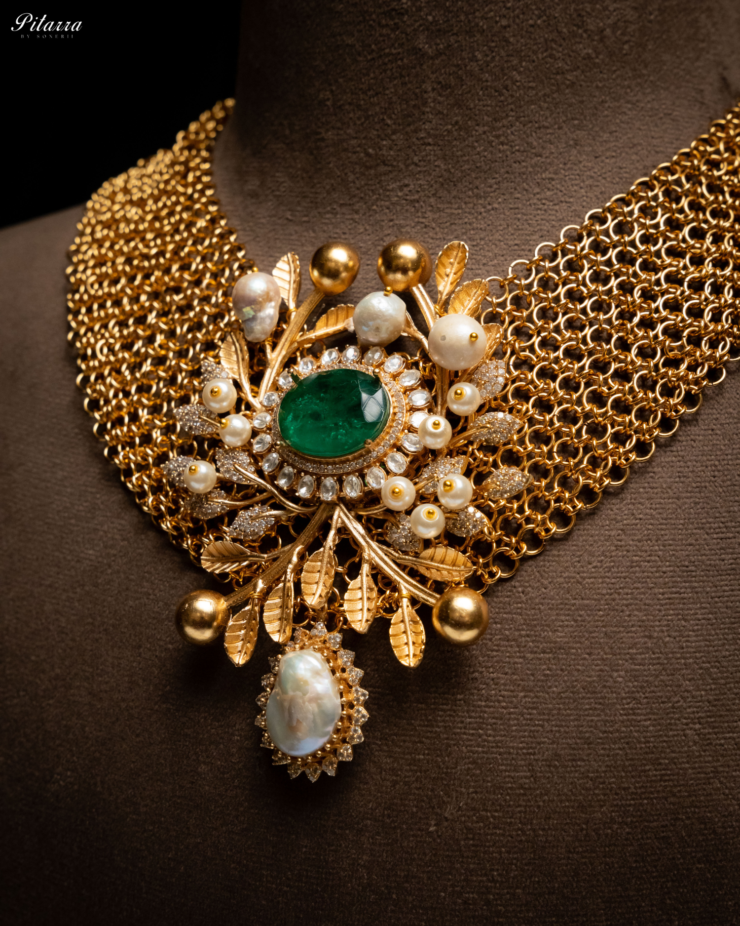 Green Crystal Indo Western Necklace Set_Zoom Angle
