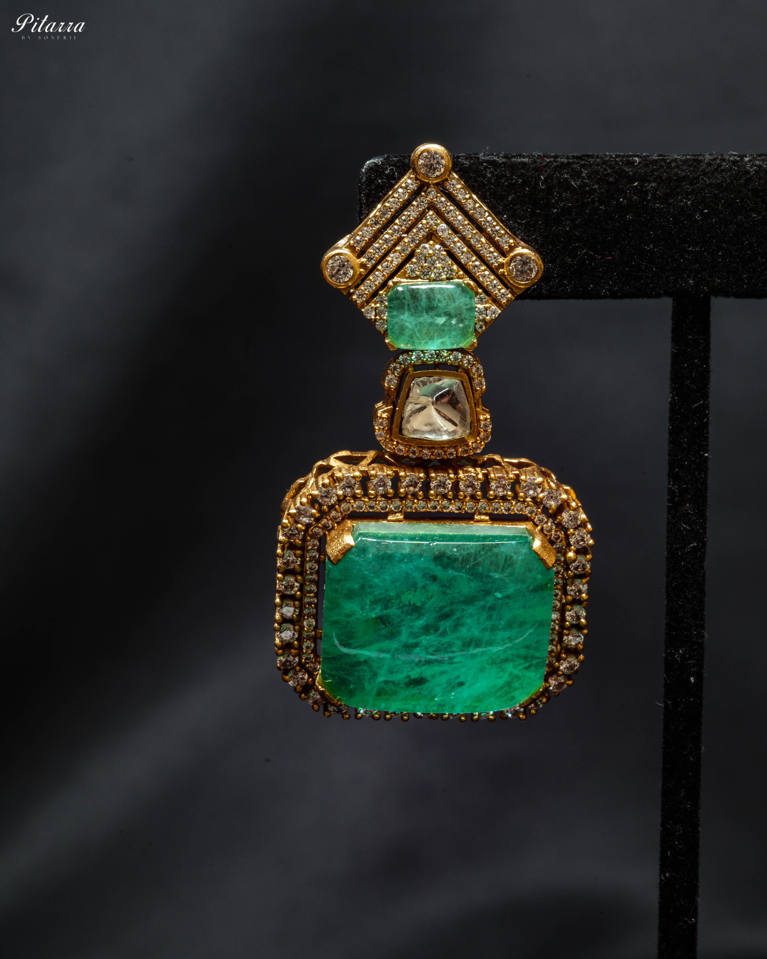 Green Doublet Stone Long Kundan Necklace Set_Zoom Earrings