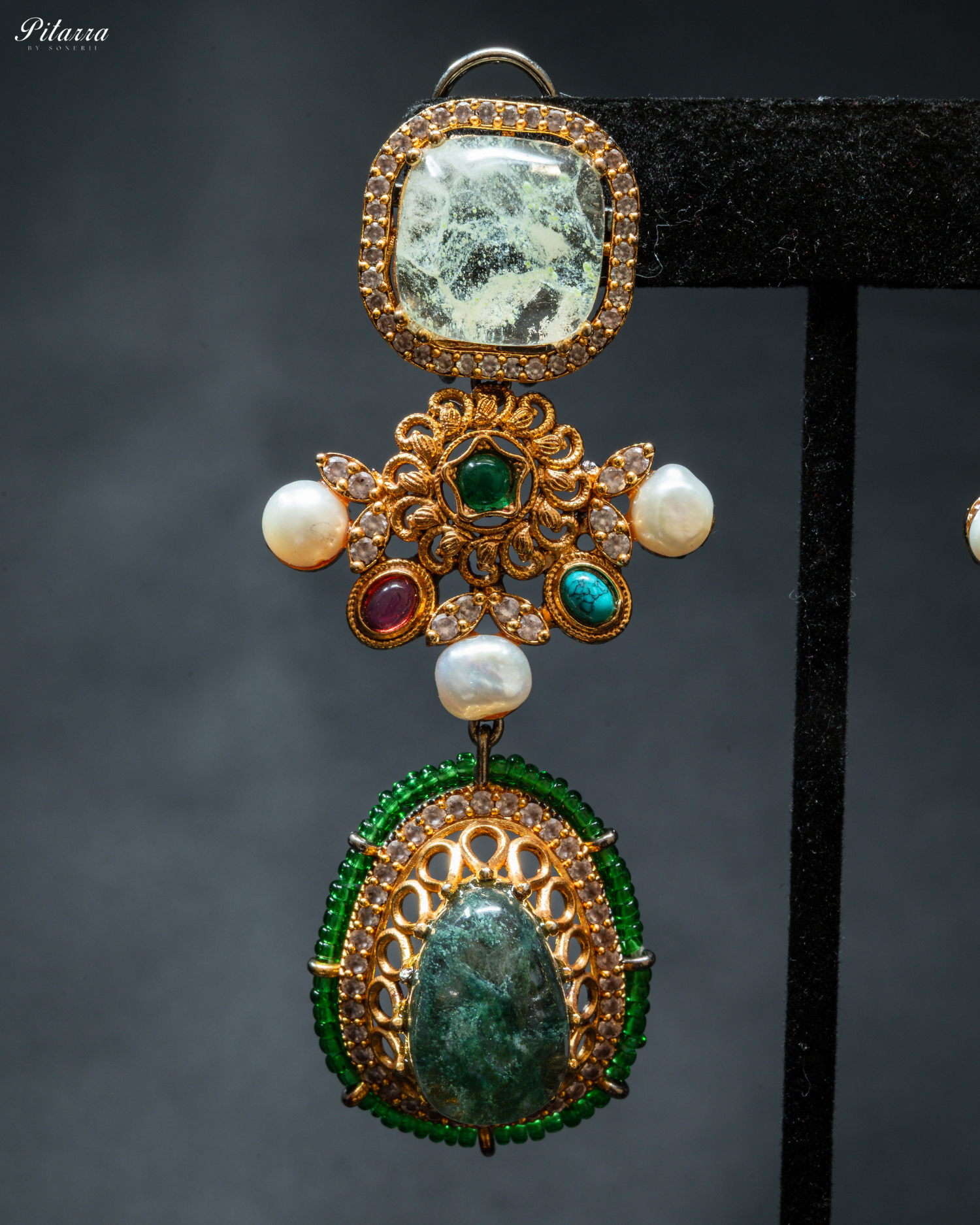Green Doublet with Navaratna Choker Set_Zoom Earrings