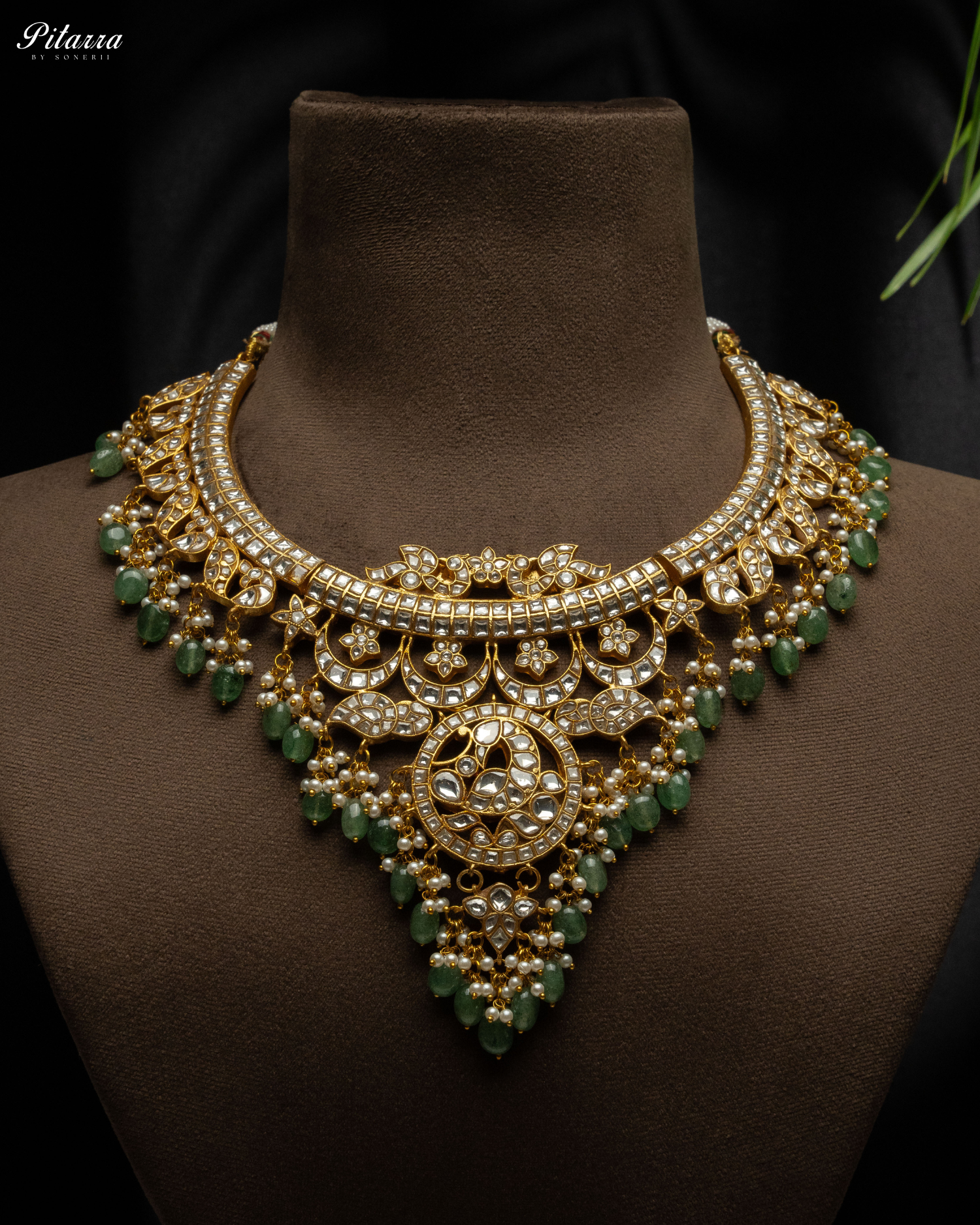 Green Gold Plated Jadau Traditional Kundan Necklace Set