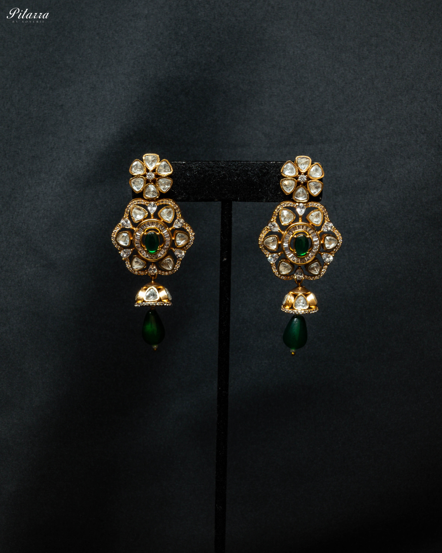 Green Multi Layered Beads Long Kundan Necklace_Earrings