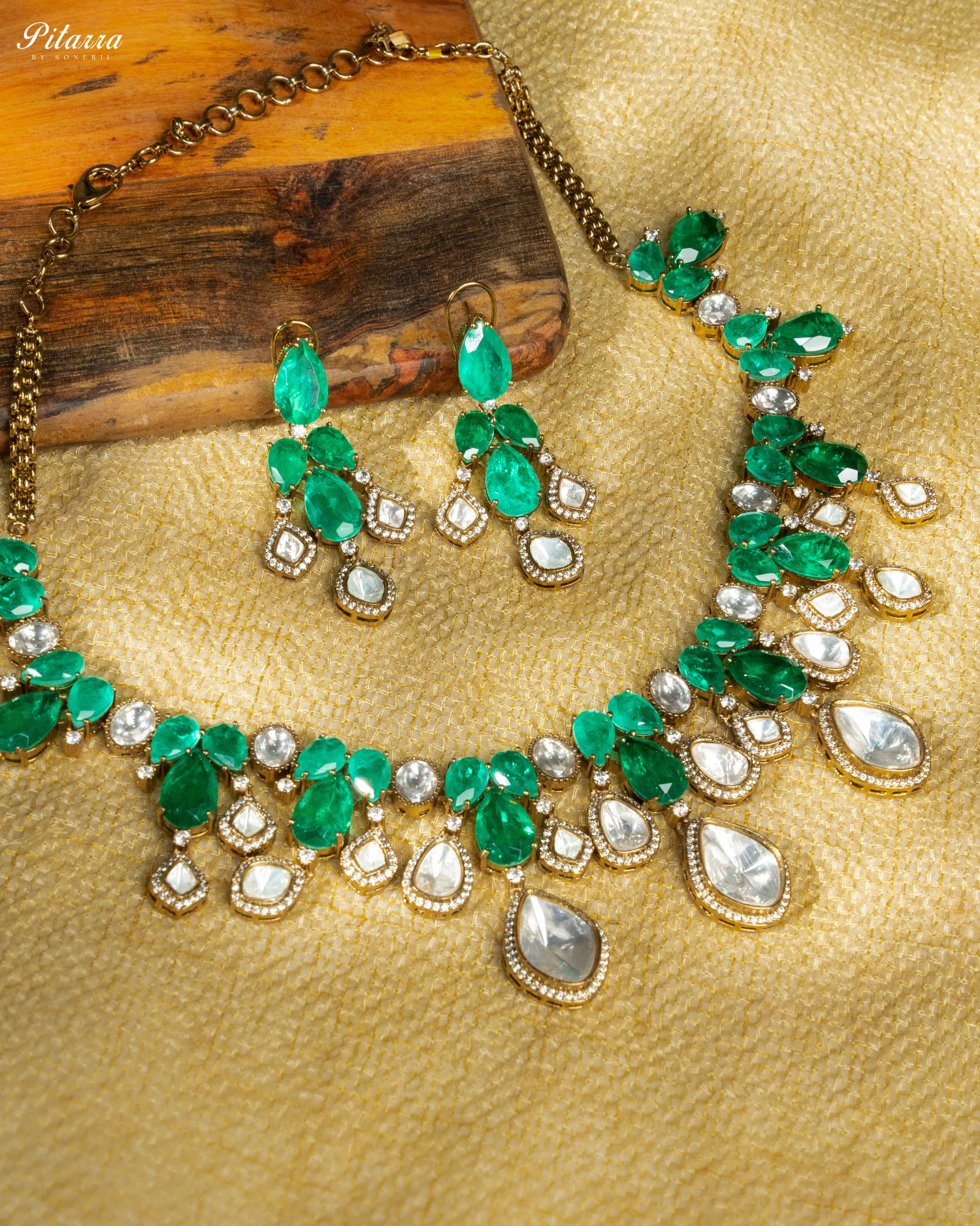 Green Rhodium Polki Kundan Necklace Set Style Shoot