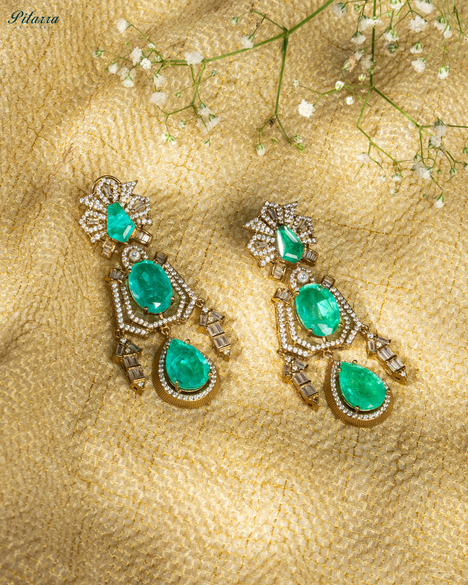 Green Silver Doublet Crystal Dangle Earrings 