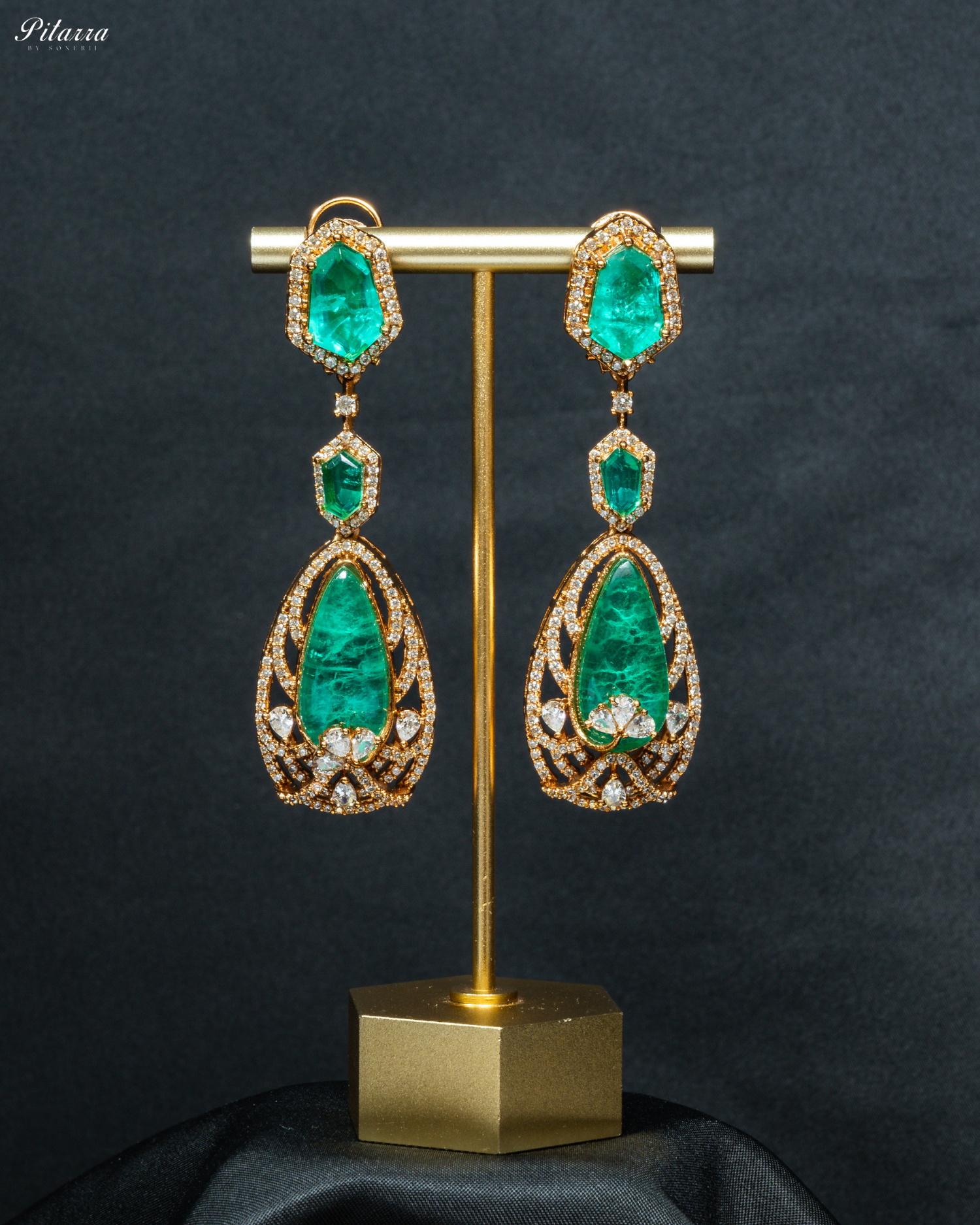 Green Stone Doublet Stone with CZ Necklace Set_Earrings