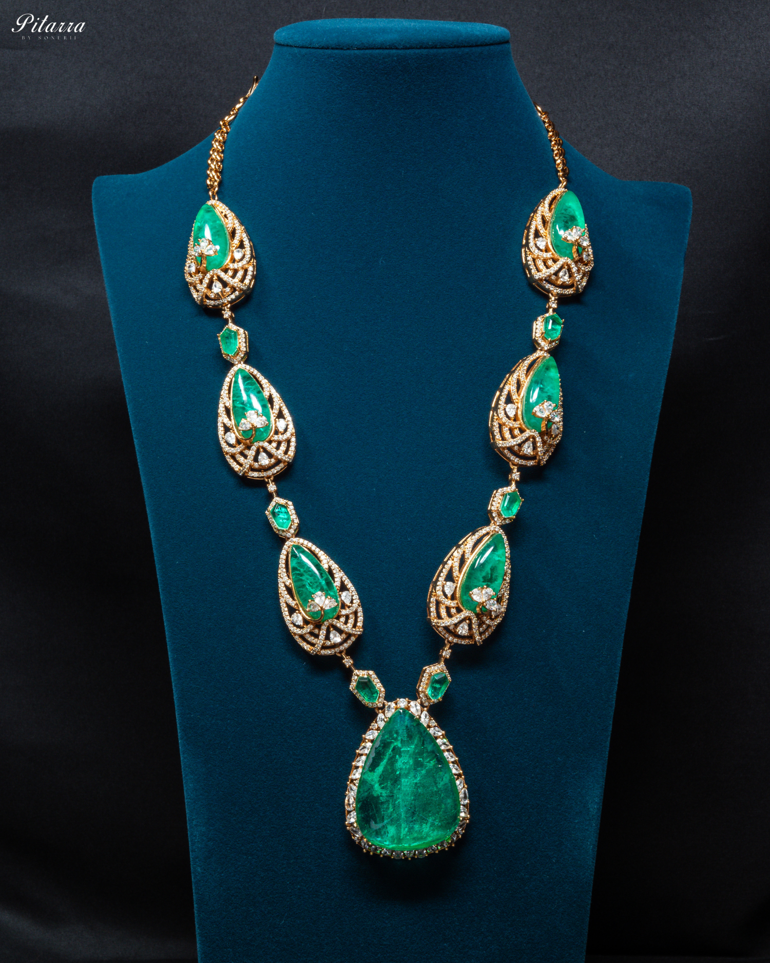 Green Stone Doublet Stone with CZ Necklace Set_Front Image