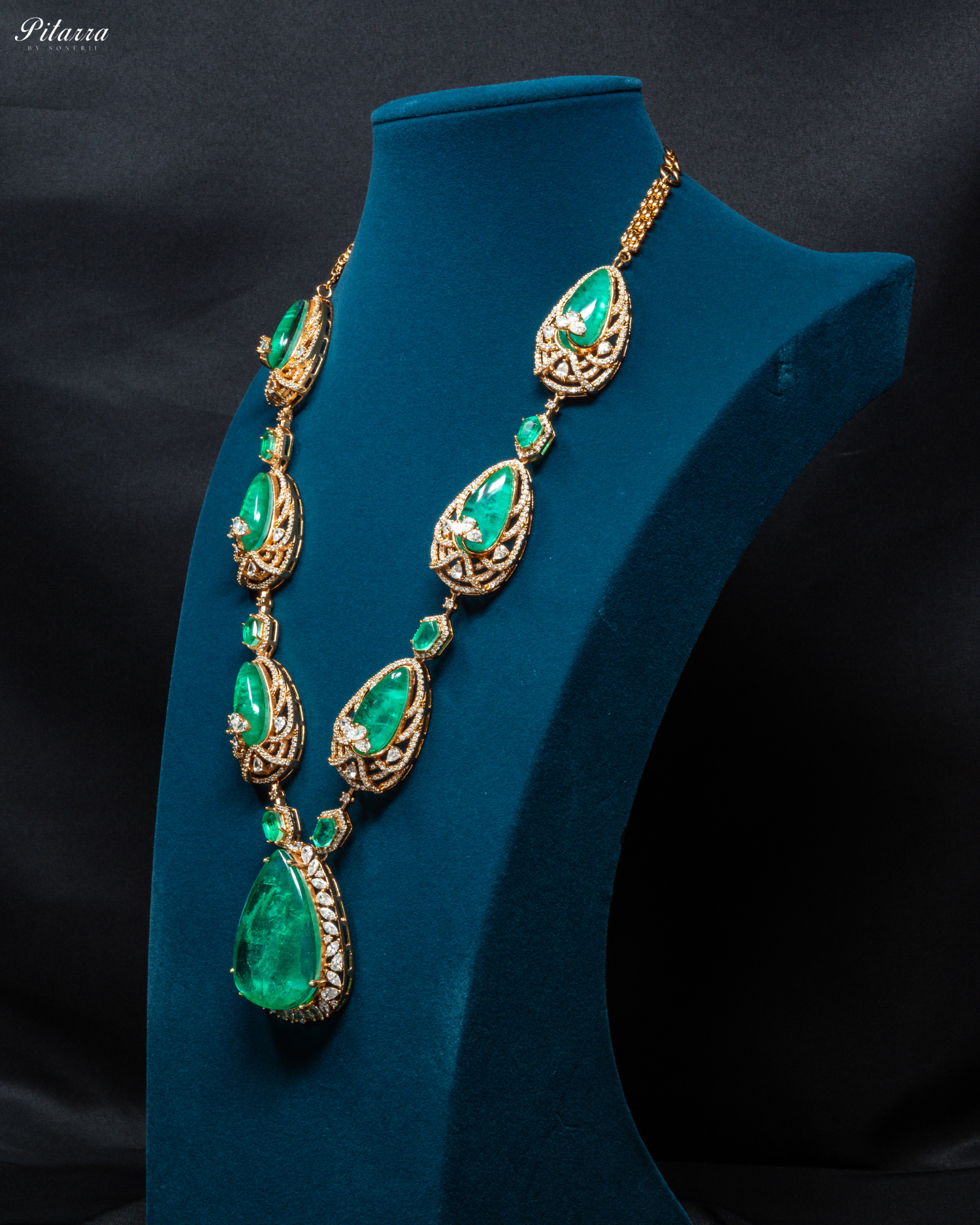 Green Stone Doublet Stone with CZ Necklace Set_Side Angle