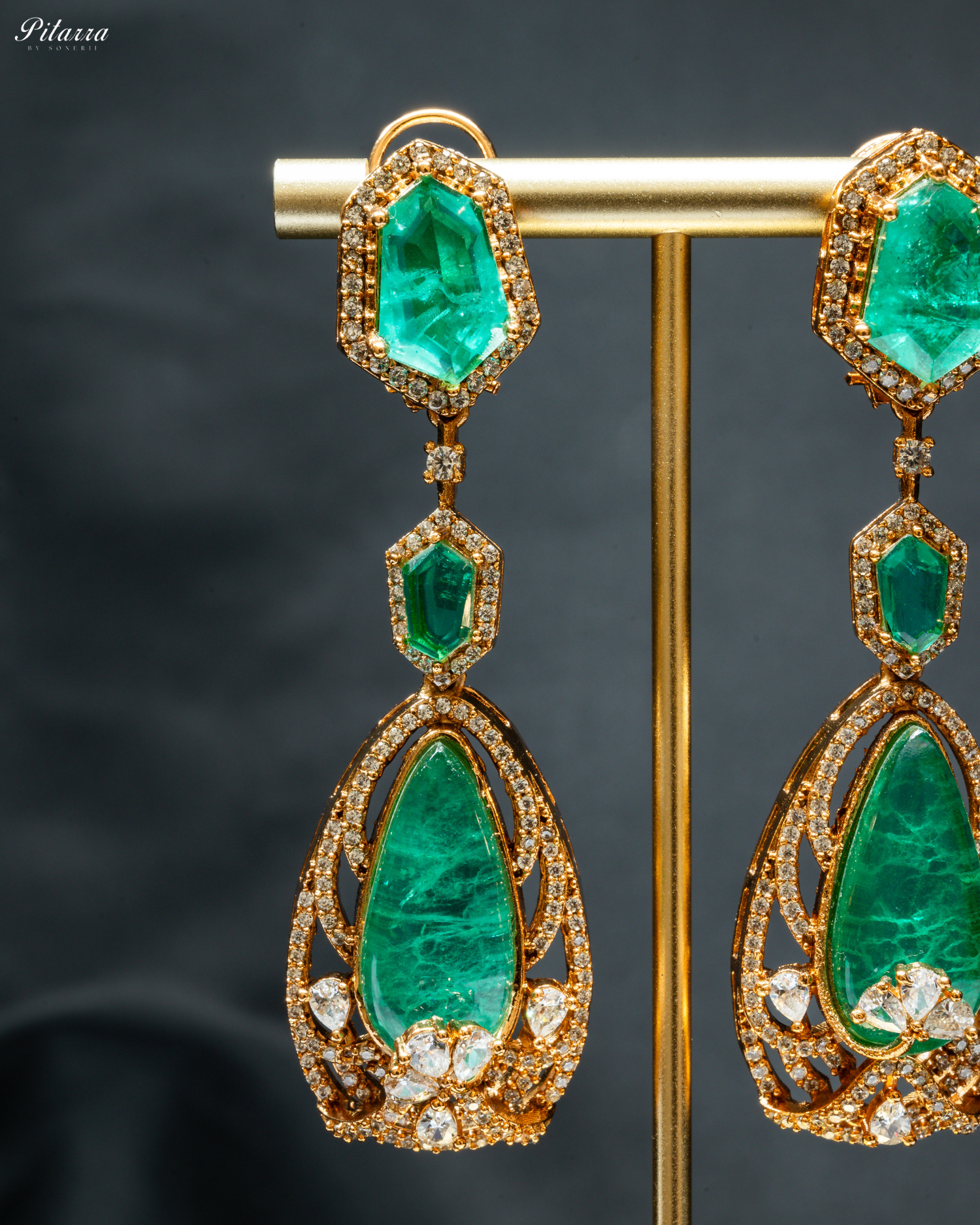 Green Stone Doublet Stone with CZ Necklace Set_Zoom Earrings