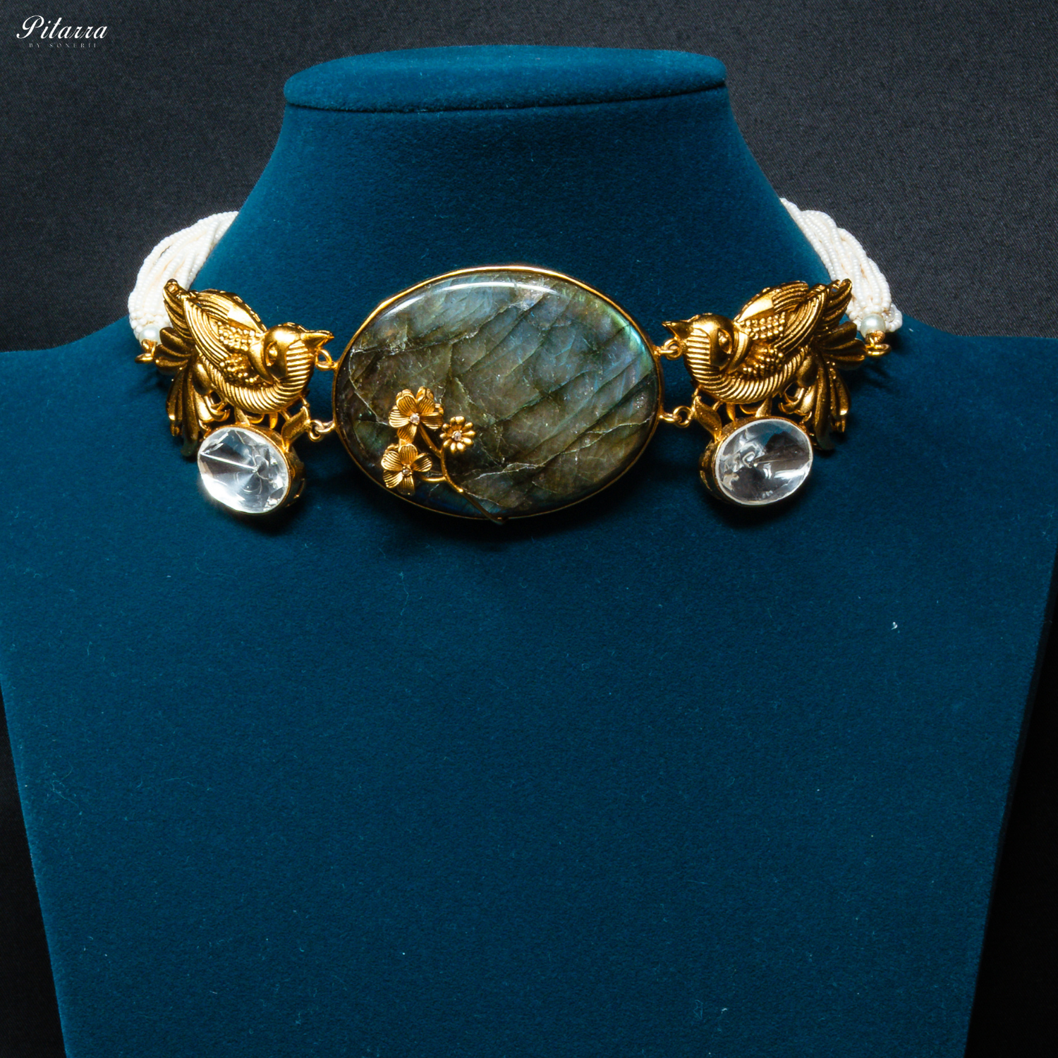 Green_Stone_Golden_Bird_Fusion_Choker_Set_Front_Image