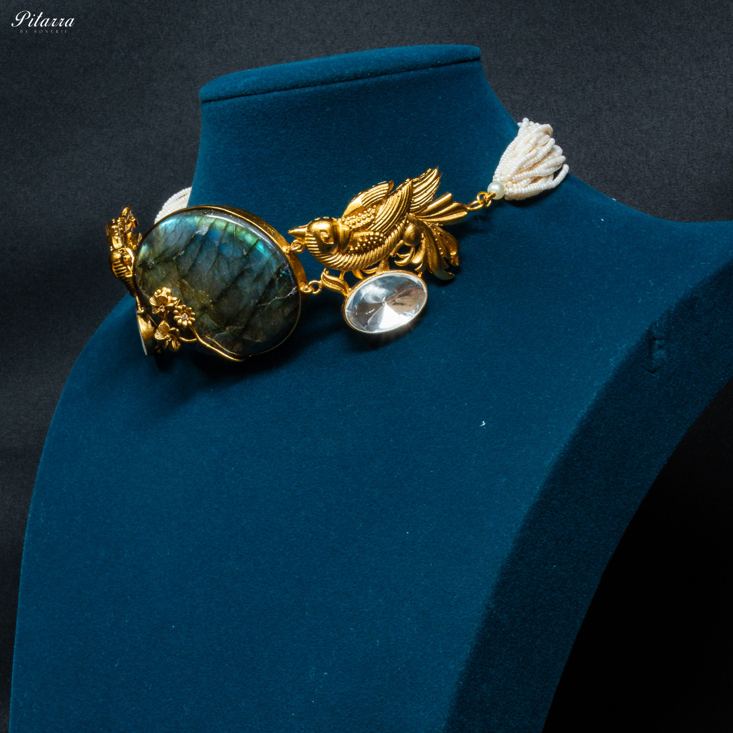 Green_Stone_Golden_Bird_Fusion_Choker_Set_Side Angle