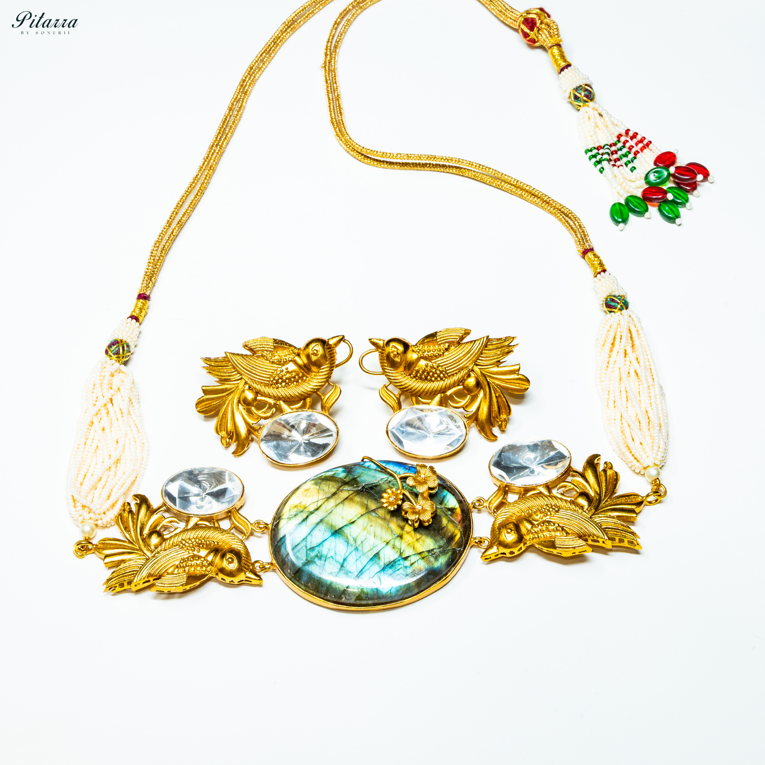 Green_Stone_Golden_Bird_Fusion_Choker_Set_White_Background