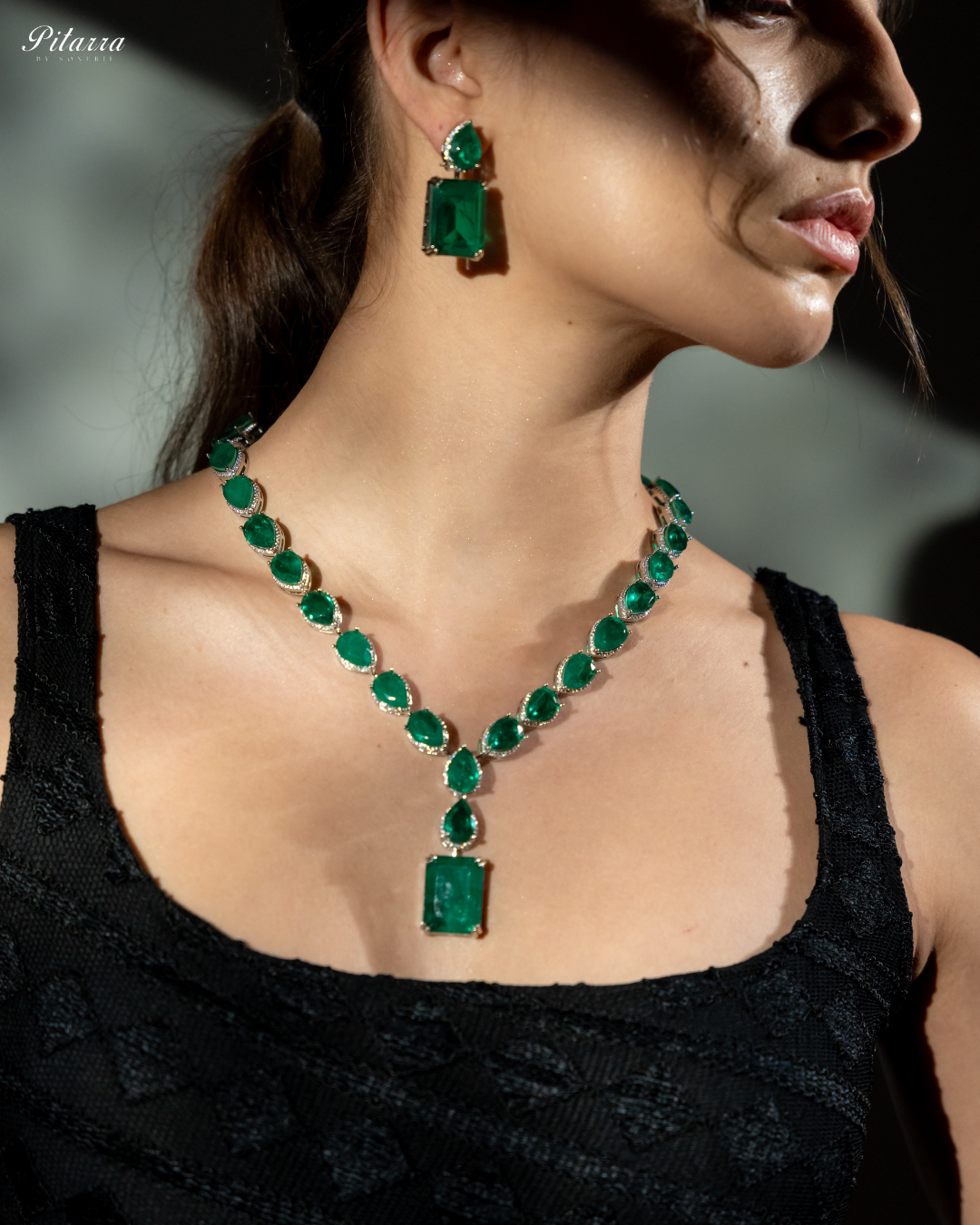 Green Stone Zirconia Necklace Set_Side Image
