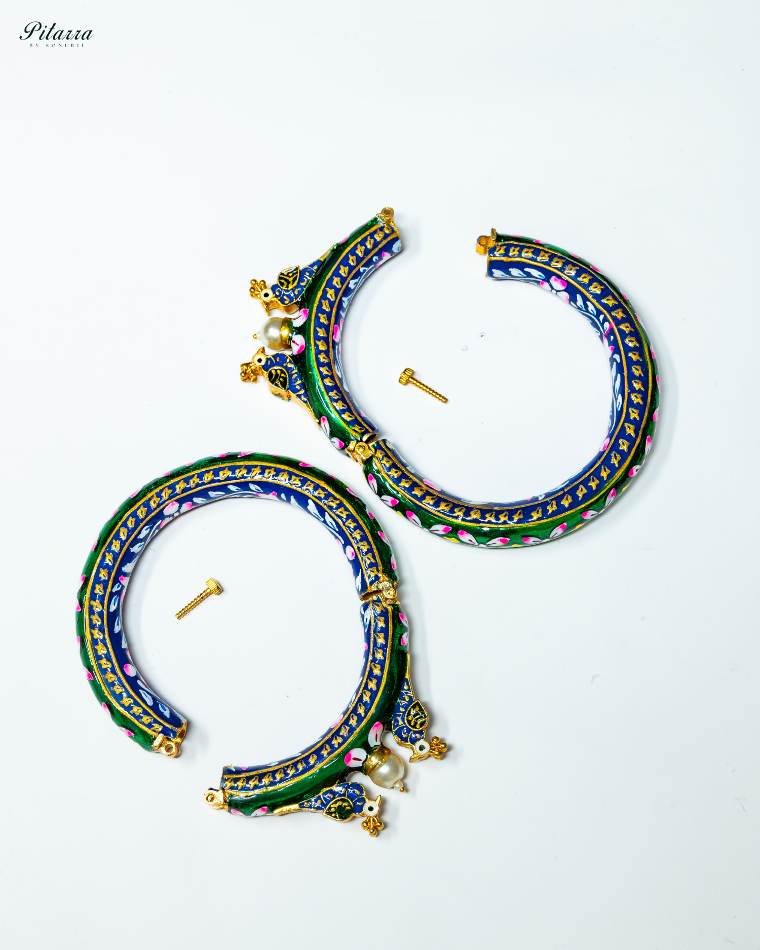 Green Traditional Kundan Bangle Set_Open Image