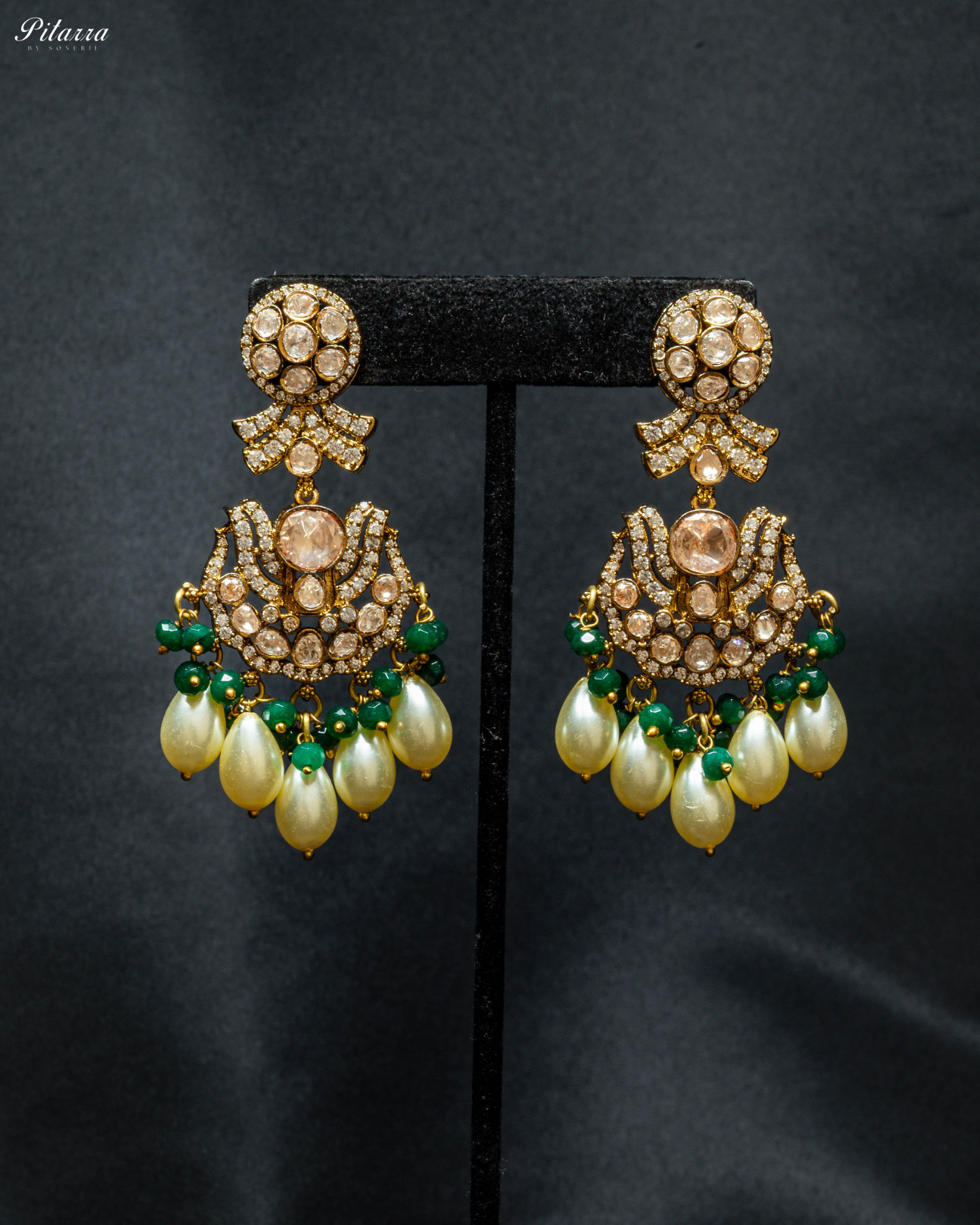 Green Victorian AD Polki Traditional Kundan Necklace Set_Earrings