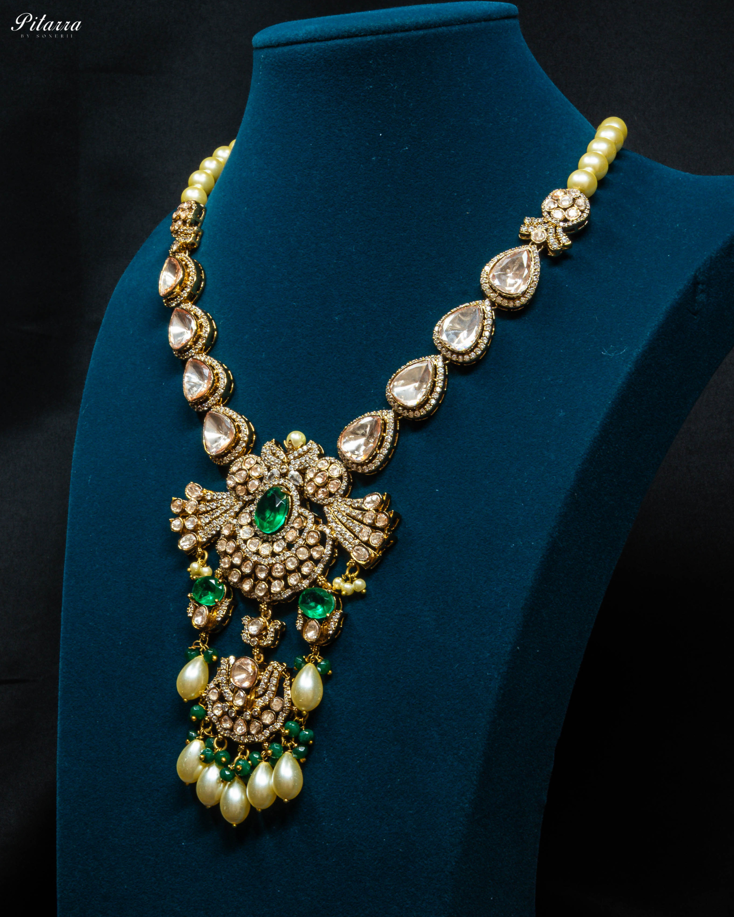 Green Victorian AD Polki Traditional Kundan Necklace Set_Side Angle