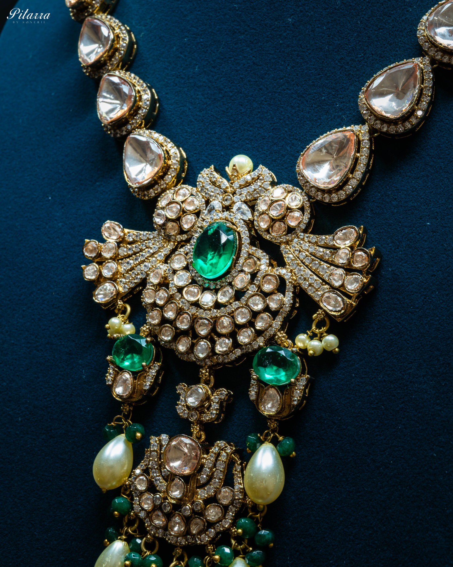 Green Victorian AD Polki Traditional Kundan Necklace Set_Zoom Angle