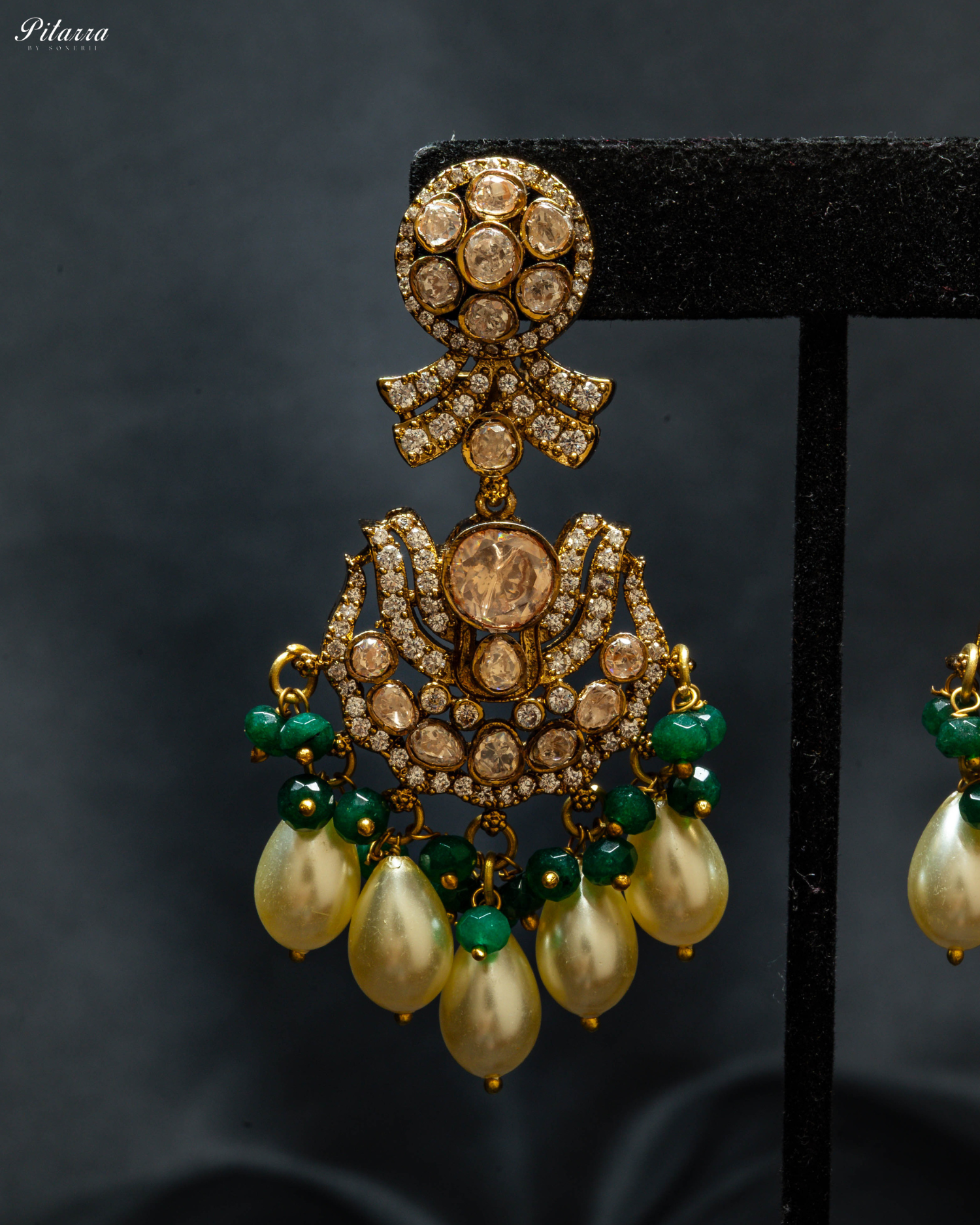 Green Victorian AD Polki Traditional Kundan Necklace Set_Zoom Earrings