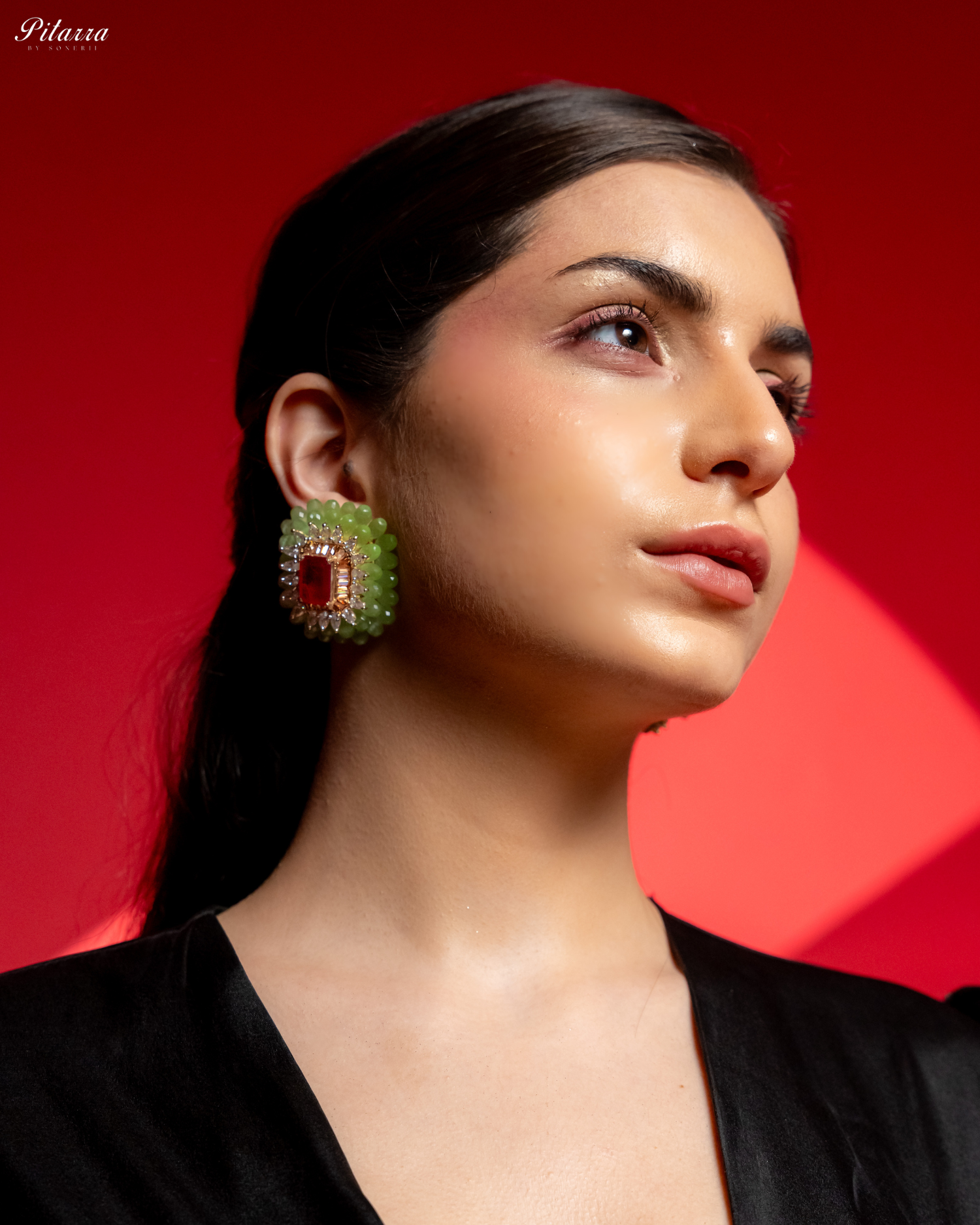 Green and Red Emerald Studs Earrings_Right Angle