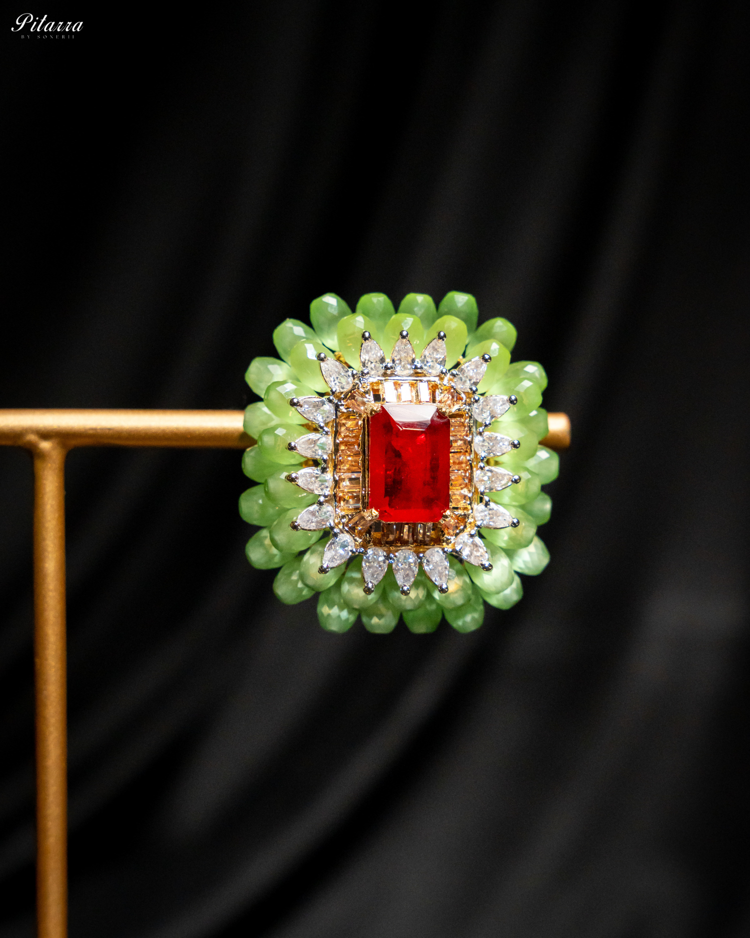 Green and Red Emerald Studs Earrings_Zoom Angle