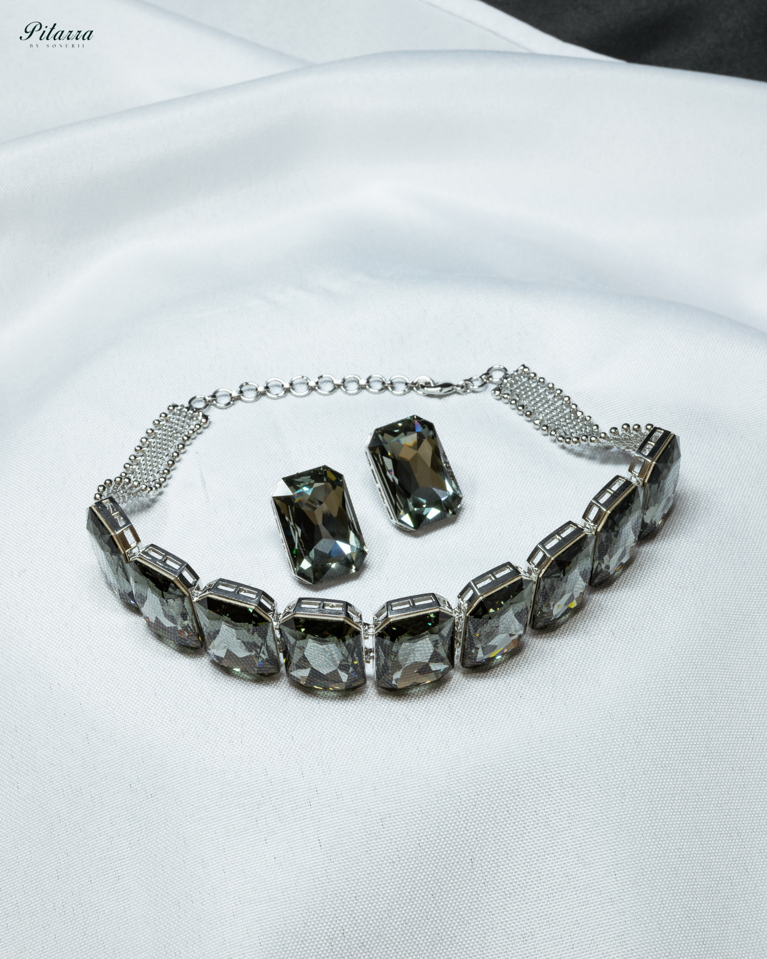 Grey Swarovski Choker Set_White Background