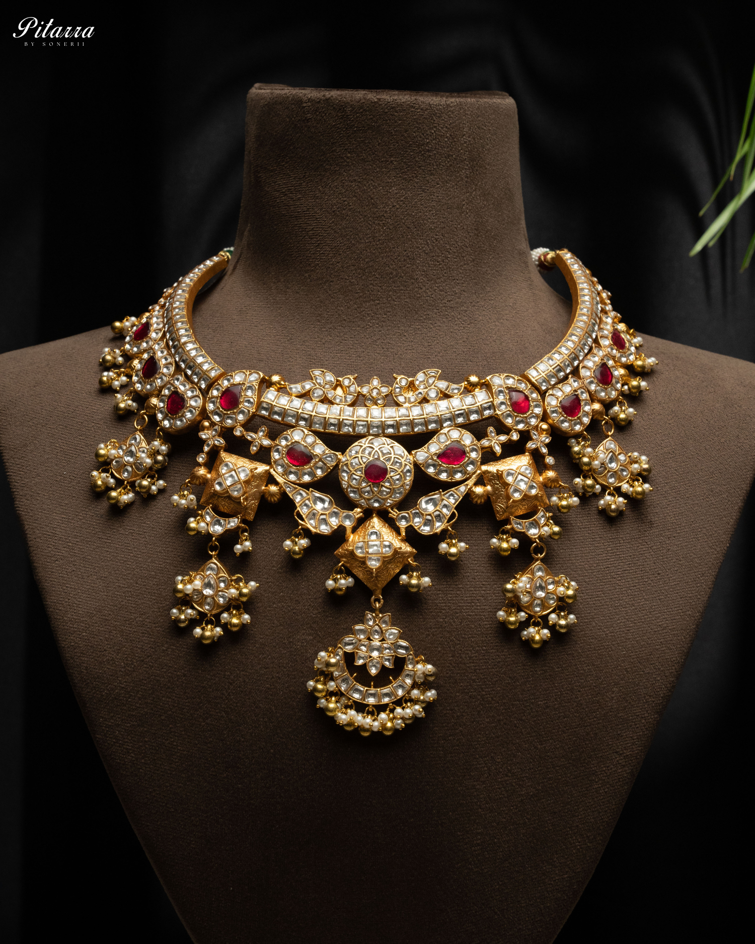 Heavy Golden Polki Traditional Kundan Necklace Set