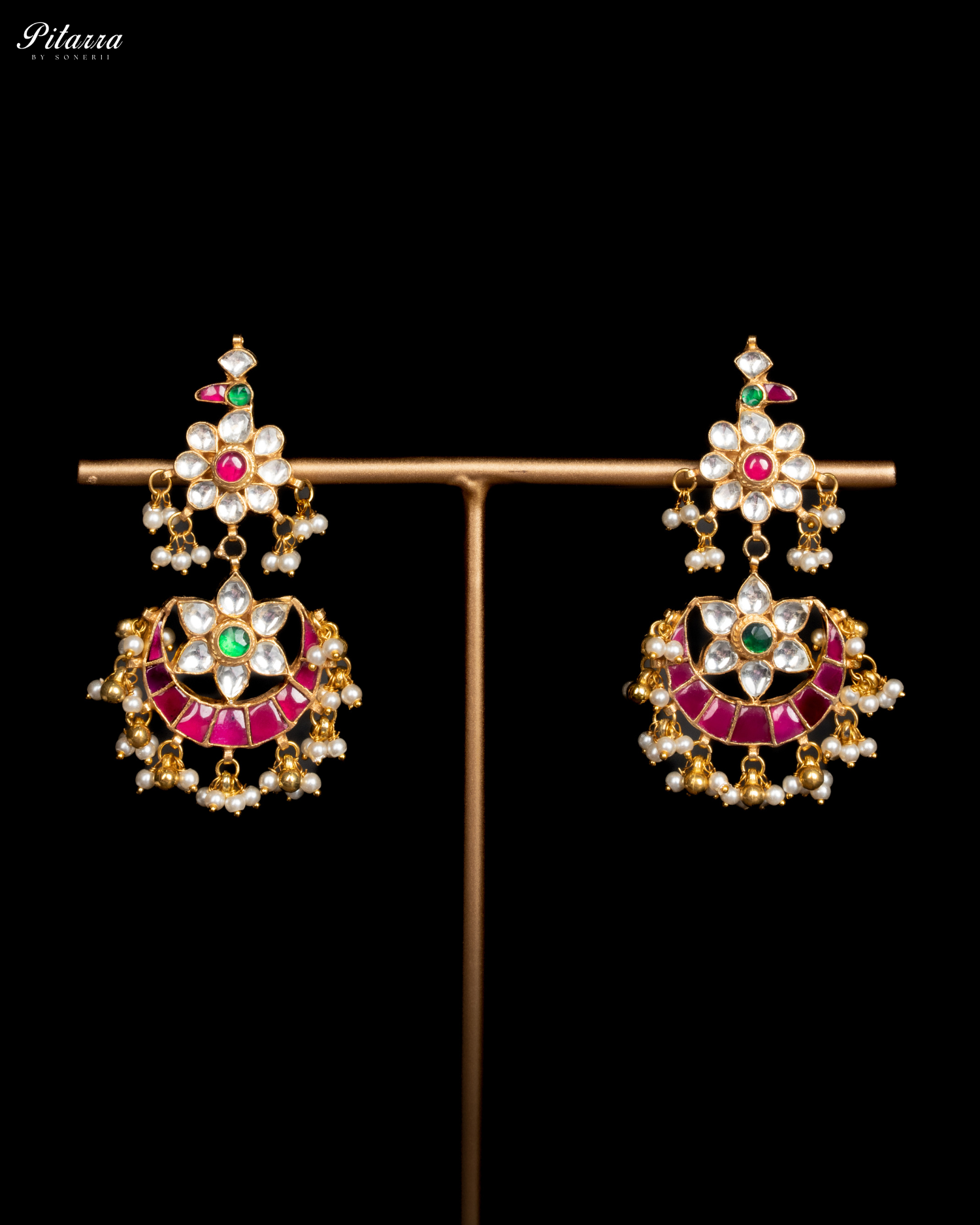 Indian Gold Finish Polki Kundan Necklace Set_Earrings