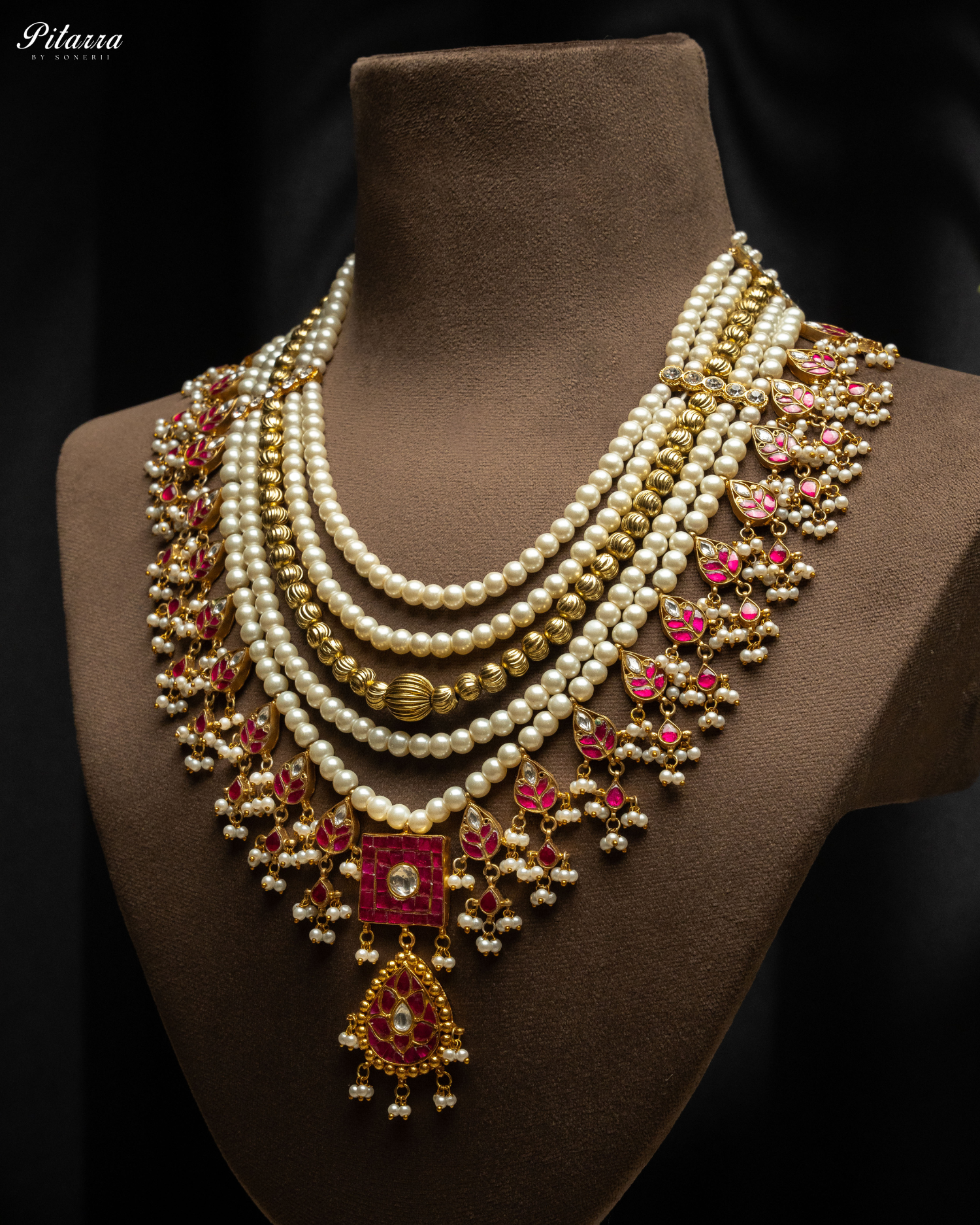 Indian Gold Finish Polki Kundan Necklace Set_Side Angle