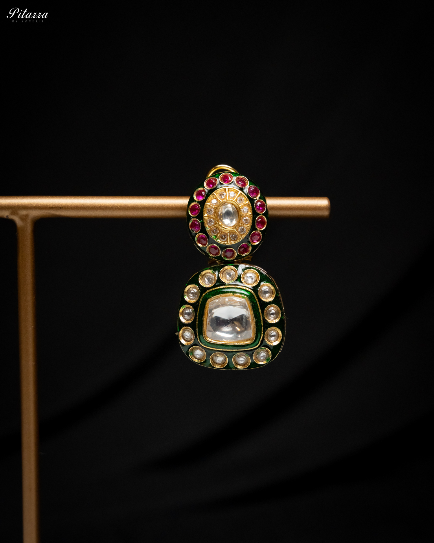 Lauren Green Square Polki Earrings Set_Zoom Angle