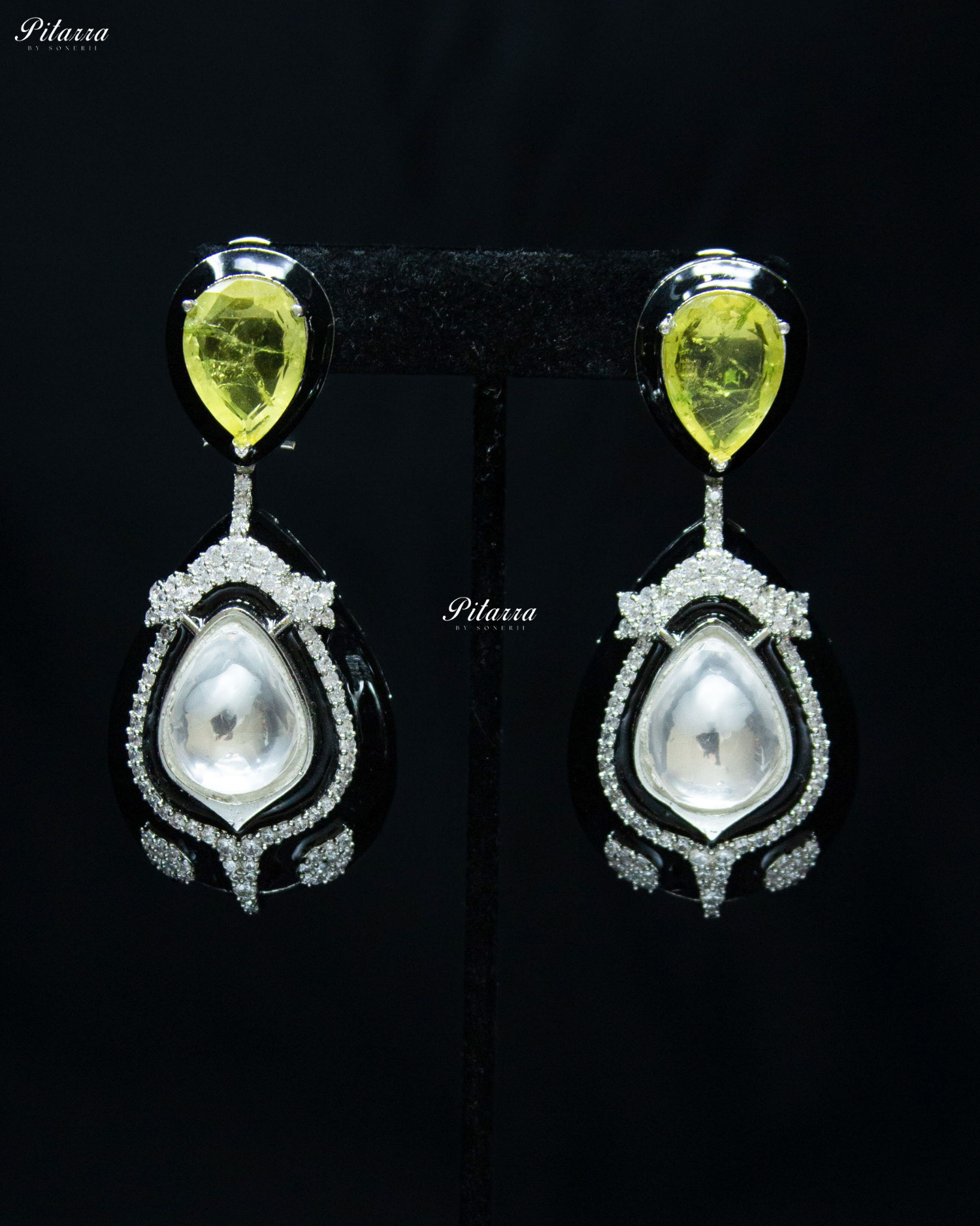 Lime Green Stone Crystal Drop Dangler Earrings