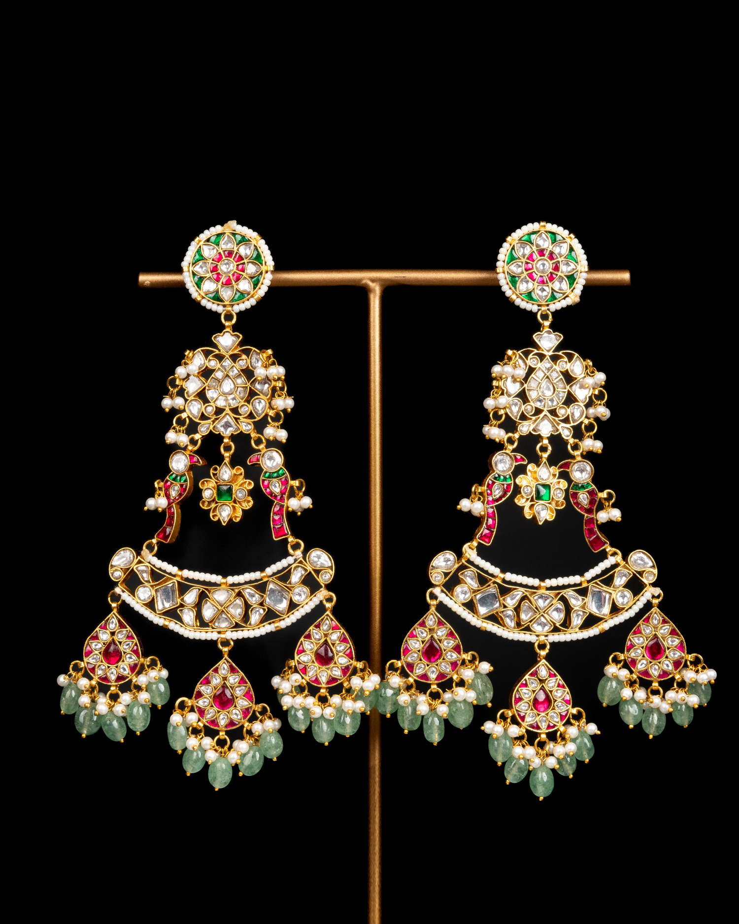 Long Green Jadau Traditional Kundan Earrings