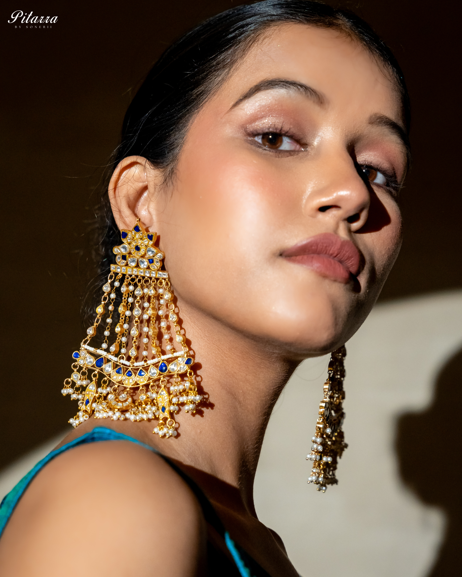 Long Kundan Passa With Pearl Drops Traditional Kundan Earrings Model Shoot