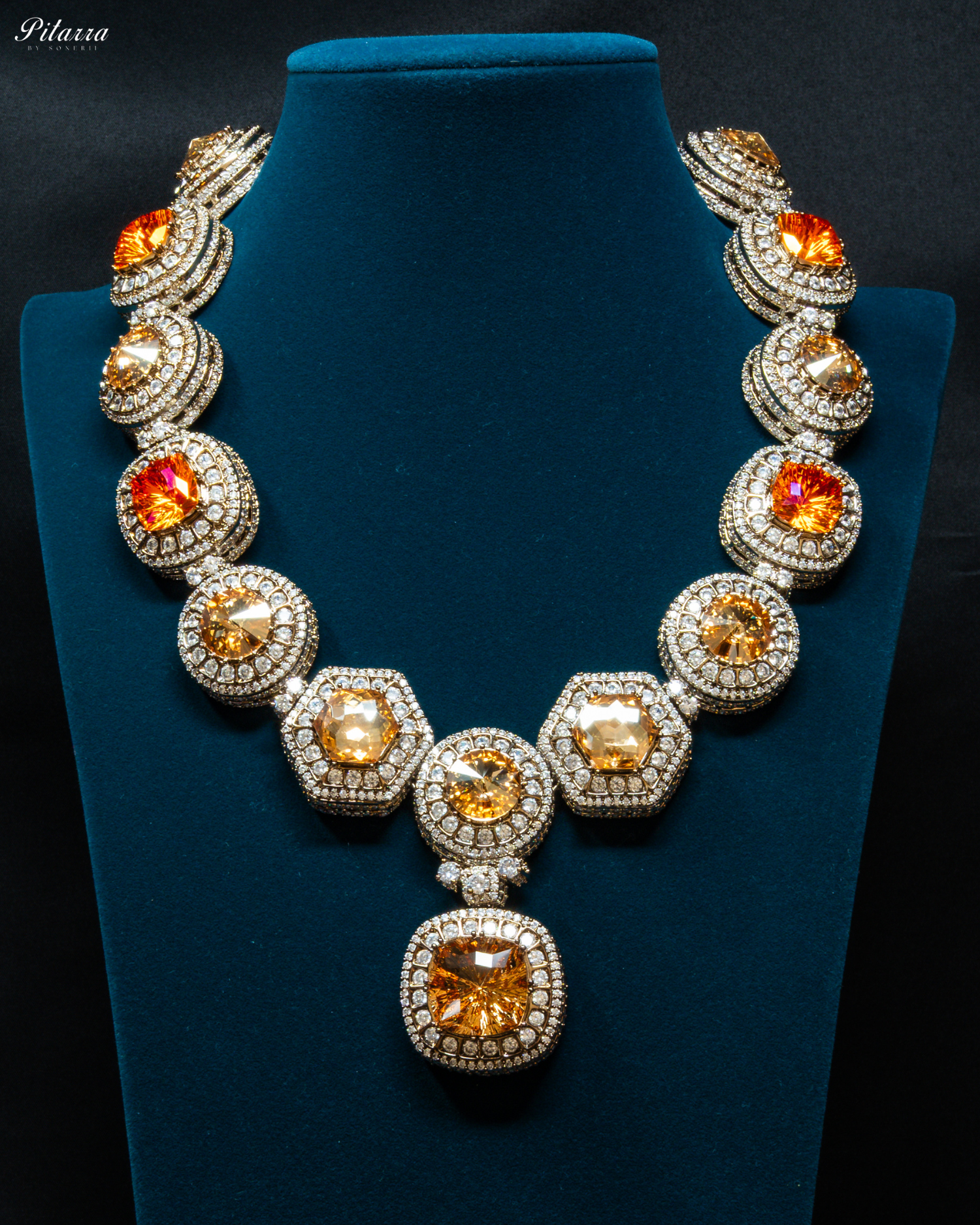 Long Yellow Stone Cubic Zirconia Necklace Set-Crystal-Necklace-Set