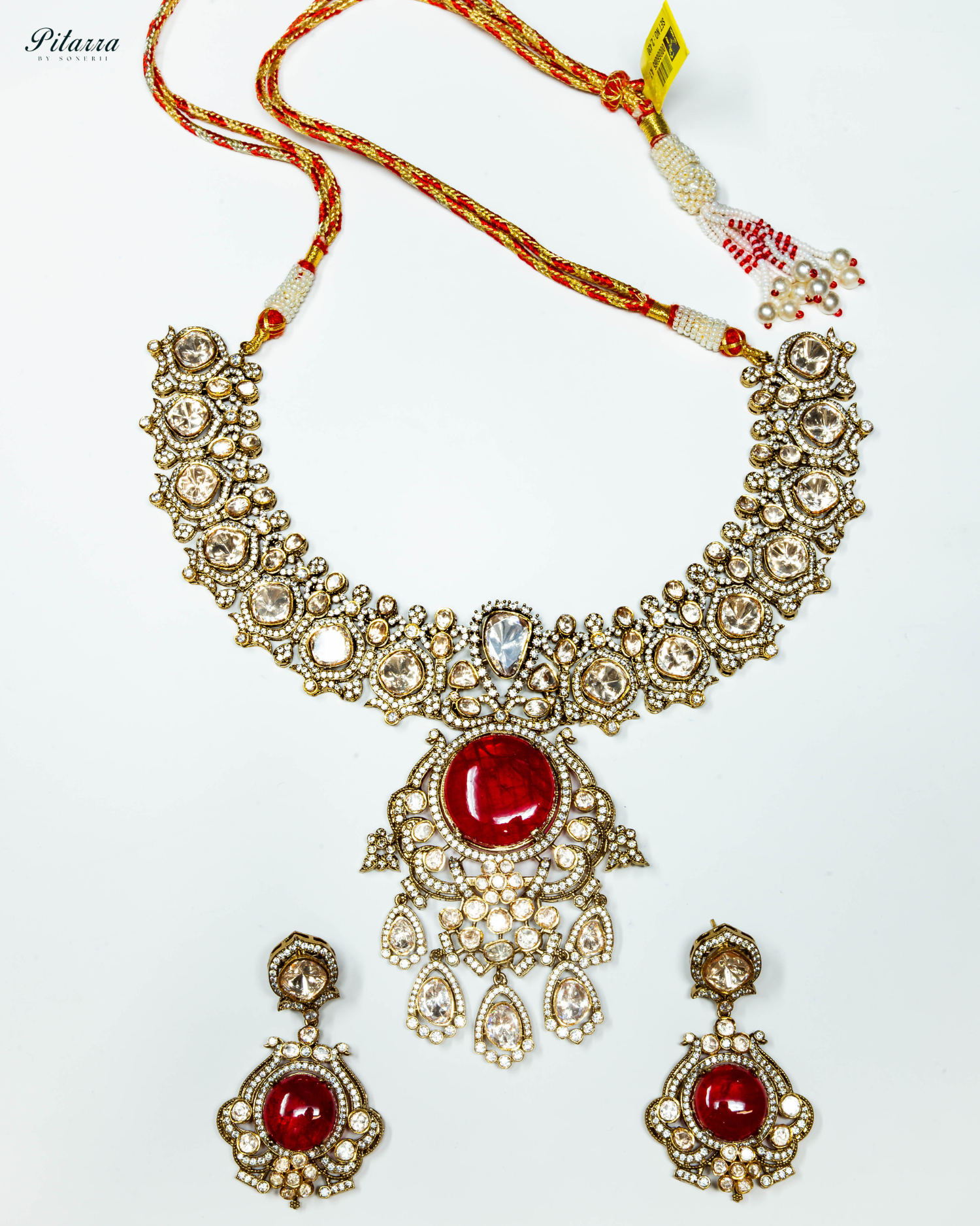 Maroon Stone Victorian Kundan Necklace Set_White Background