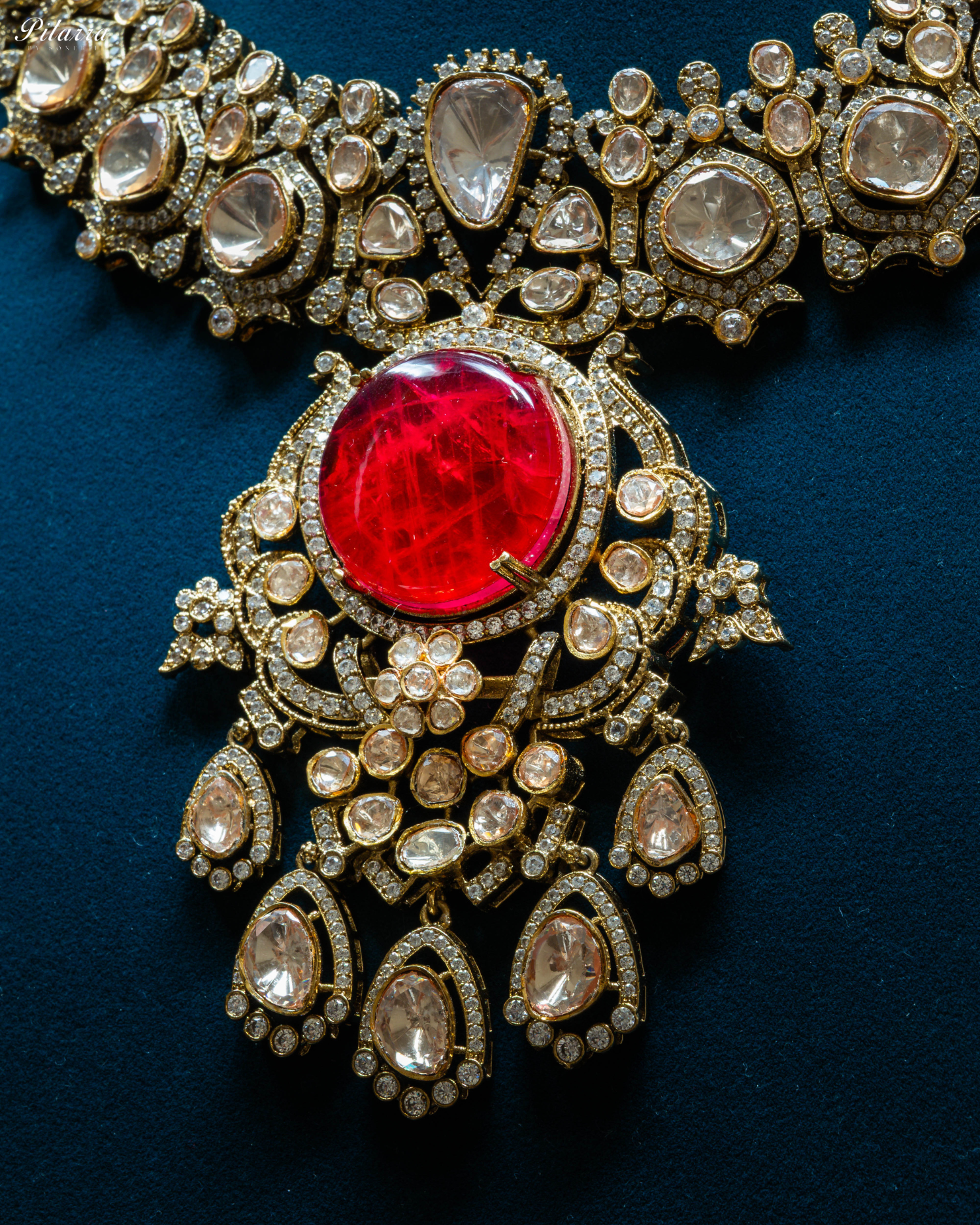 Maroon Stone Victorian Kundan Necklace Set_Zoom Angle