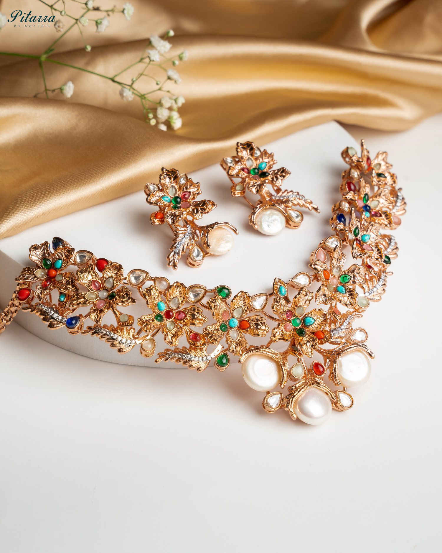 Multi Color Traditional Kundan Necklace Set Style Shoot