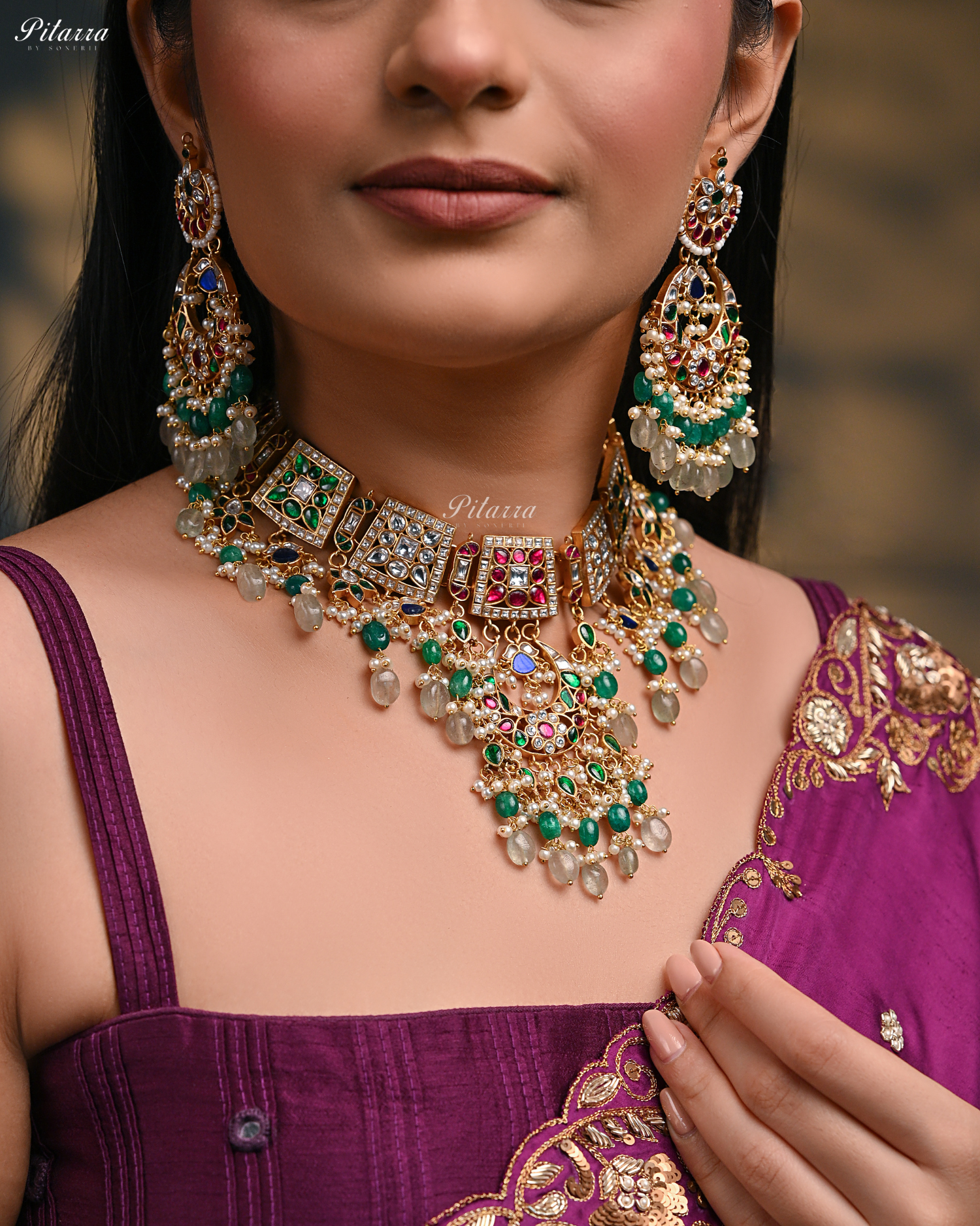 Multi Coloured Exclusive Kundan Necklace Set - 6