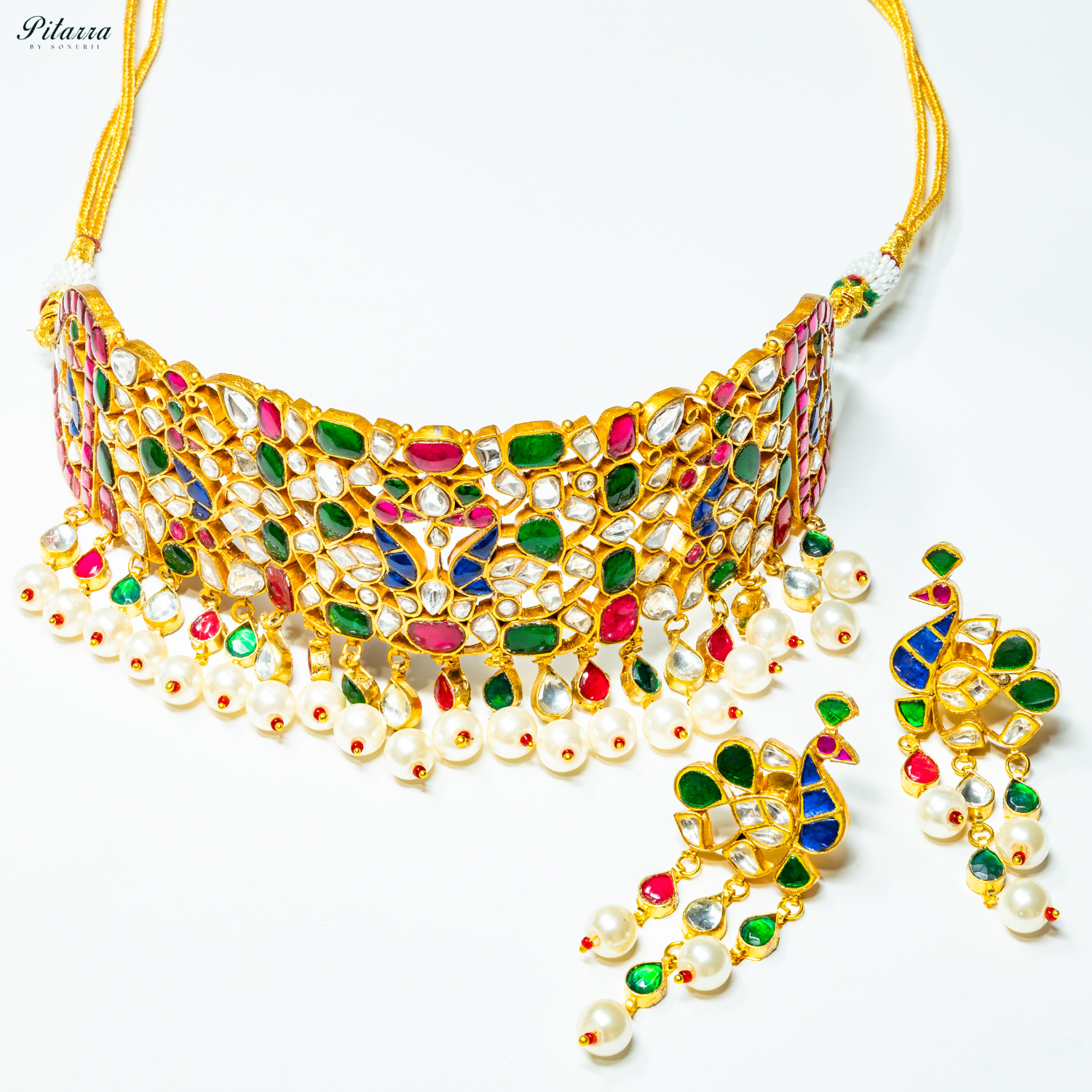 Multicolor Gold-Plated Rajasthani Kundan Set