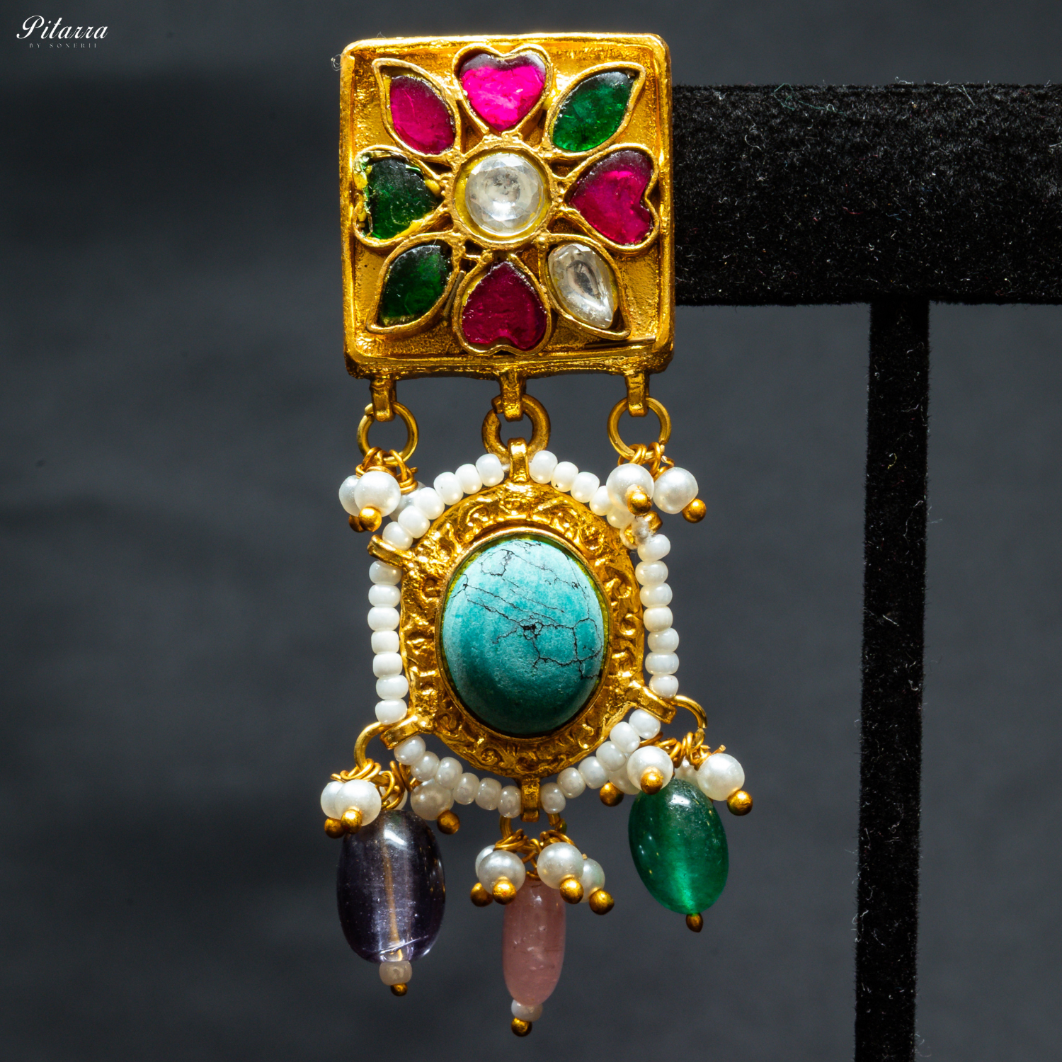 Multicolor Stone Studded Golden Choker Set